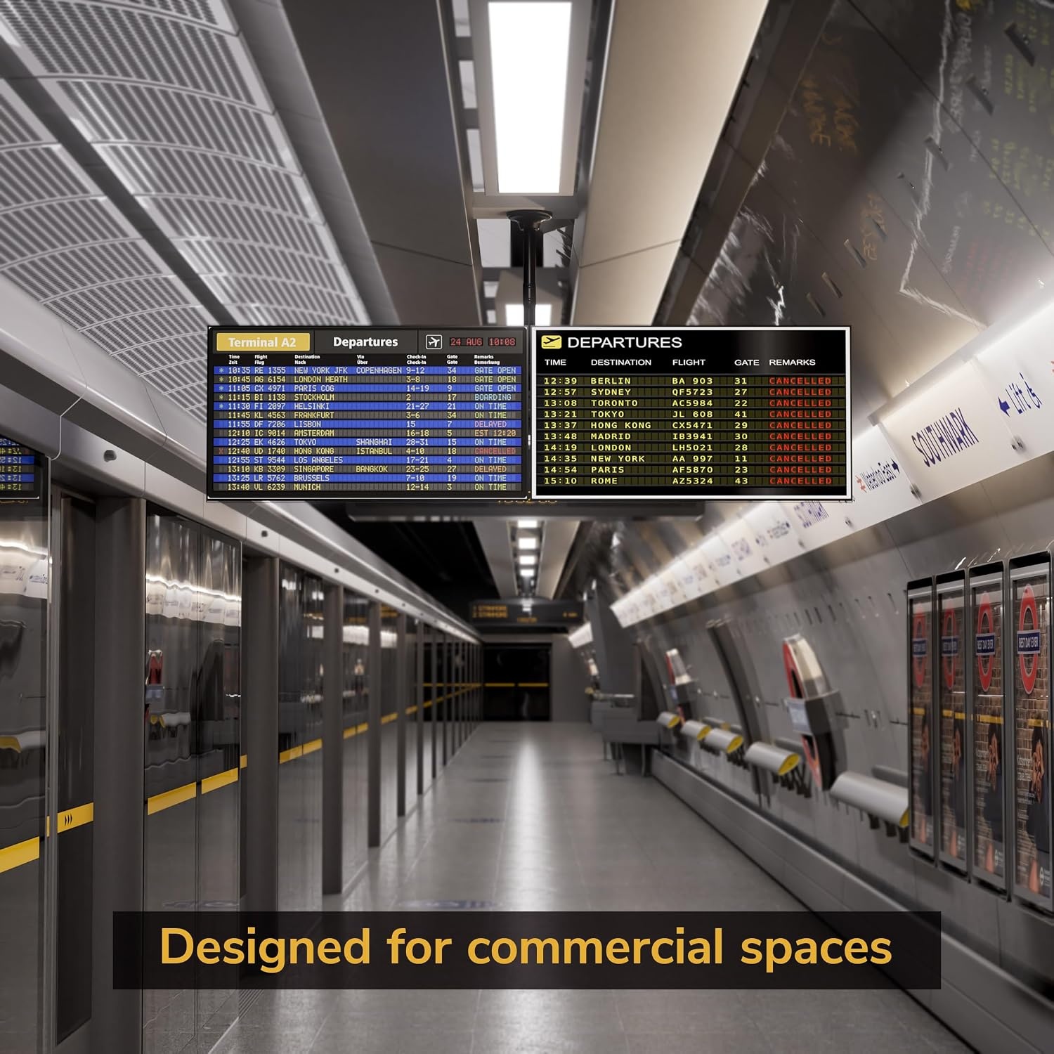 image:imageMountIt Dual TV Ceiling Mount SidebySide Menu Board Fits 3460 Screens up to 88 lbs Each VESA 600x400 Full Motion 360 Swivel Short Pole 1835 Drop SafetyTested Steel Black181354