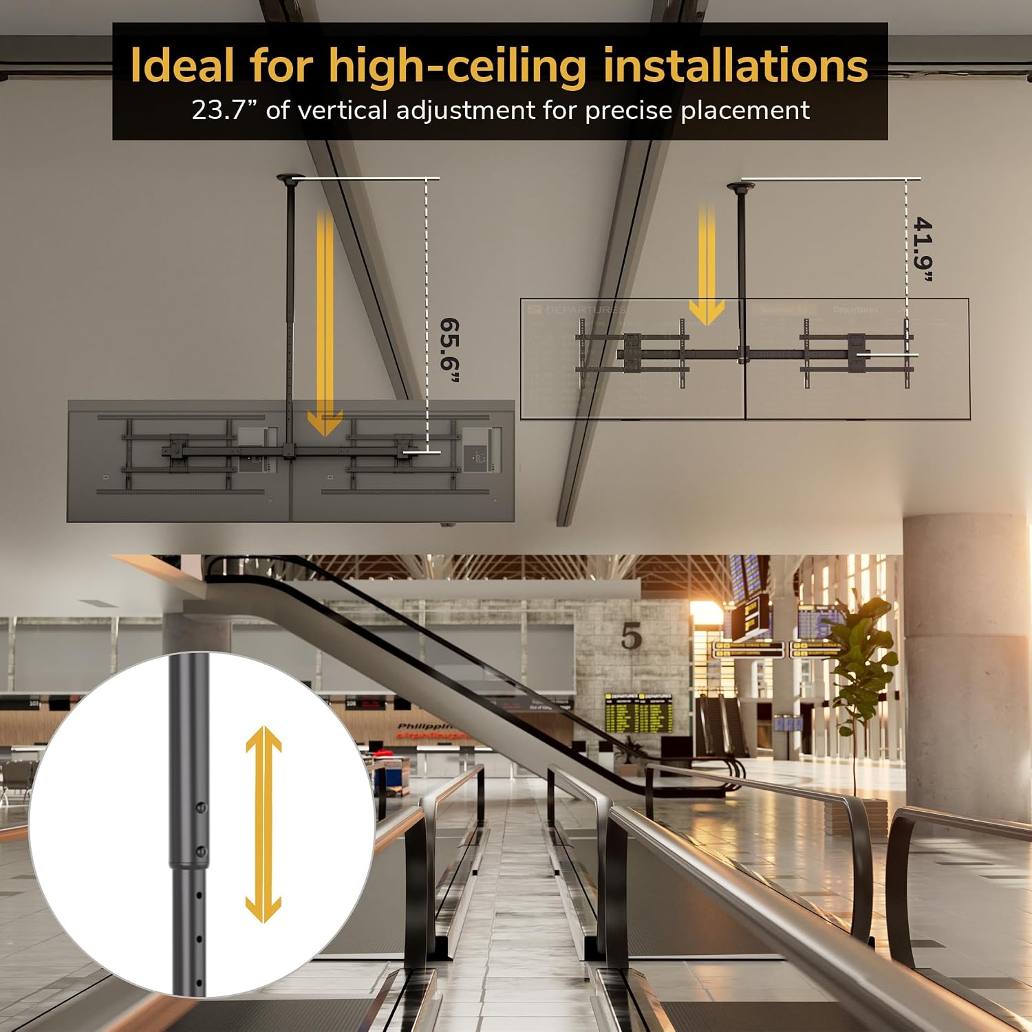 image:imageMountIt Dual TV Ceiling Mount SidebySide Menu Board Fits 3460 Screens up to 88 lbs Each VESA 600x400 Full Motion 360 Swivel Short Pole 1835 Drop SafetyTested Steel Black419656