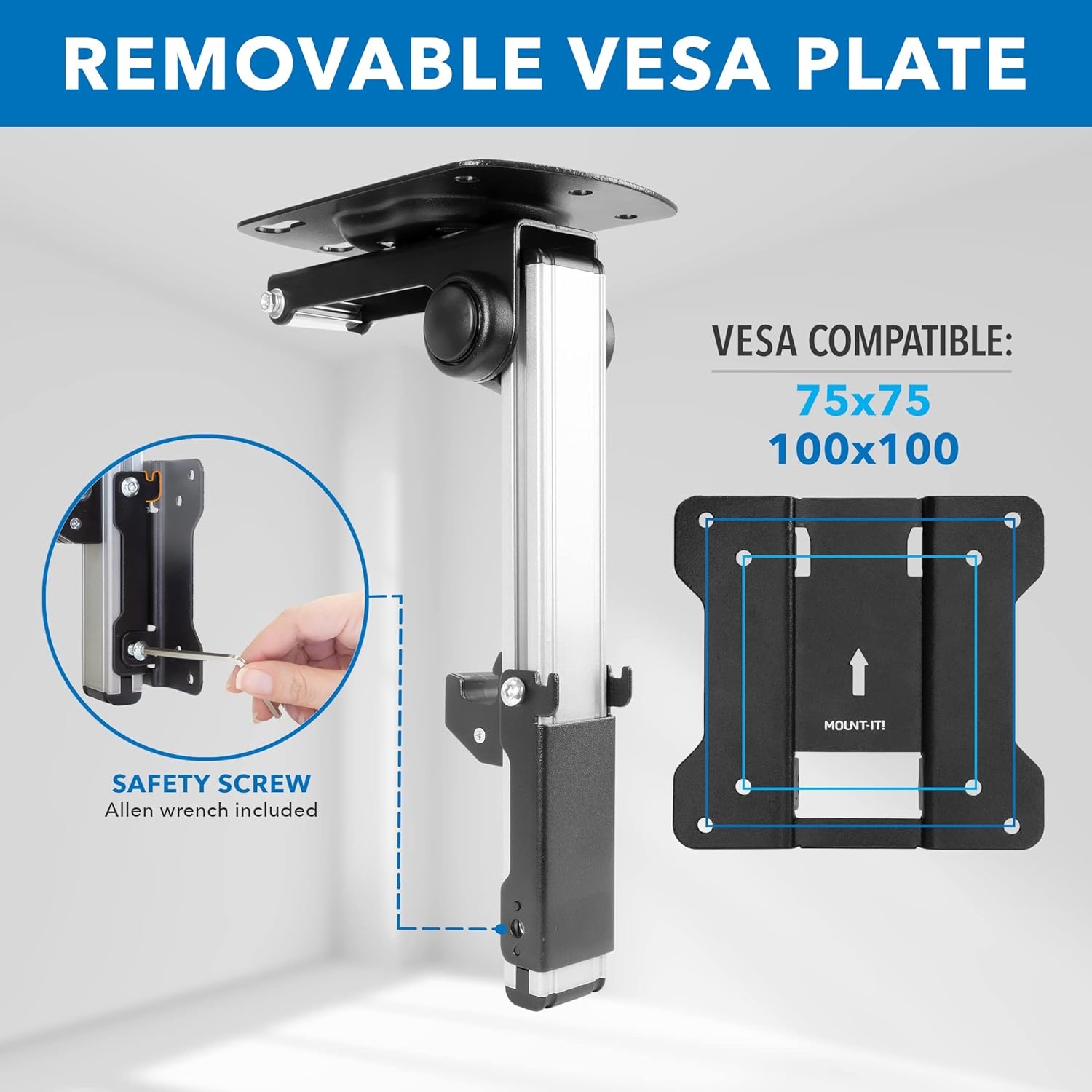 image:imageMountIt Flip Down Ceiling TV Mount for 1327 Inch Screens Under Cabinet TV Bracket for Kitchen amp RV HeavyDuty Steel Tilt Swivel amp Height Adjustable VESA 75x75 100x100 Holds up to 44 Lbs
