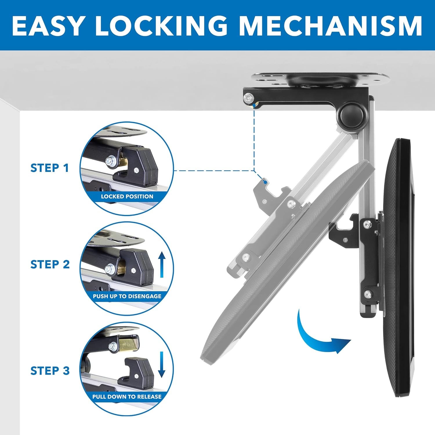 image:imageMountIt Flip Down Ceiling TV Mount for 1327 Inch Screens Under Cabinet TV Bracket for Kitchen amp RV HeavyDuty Steel Tilt Swivel amp Height Adjustable VESA 75x75 100x100 Holds up to 44 Lbs