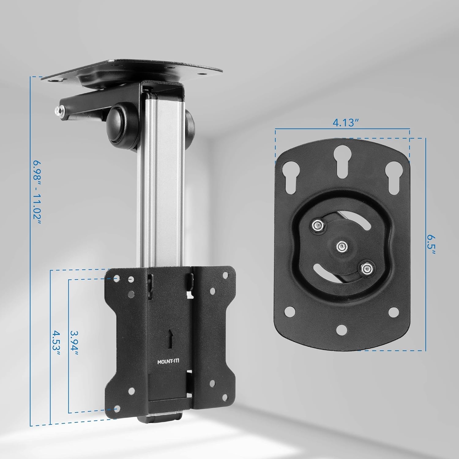 image:imageMountIt Flip Down Ceiling TV Mount for 1327 Inch Screens Under Cabinet TV Bracket for Kitchen amp RV HeavyDuty Steel Tilt Swivel amp Height Adjustable VESA 75x75 100x100 Holds up to 44 Lbs