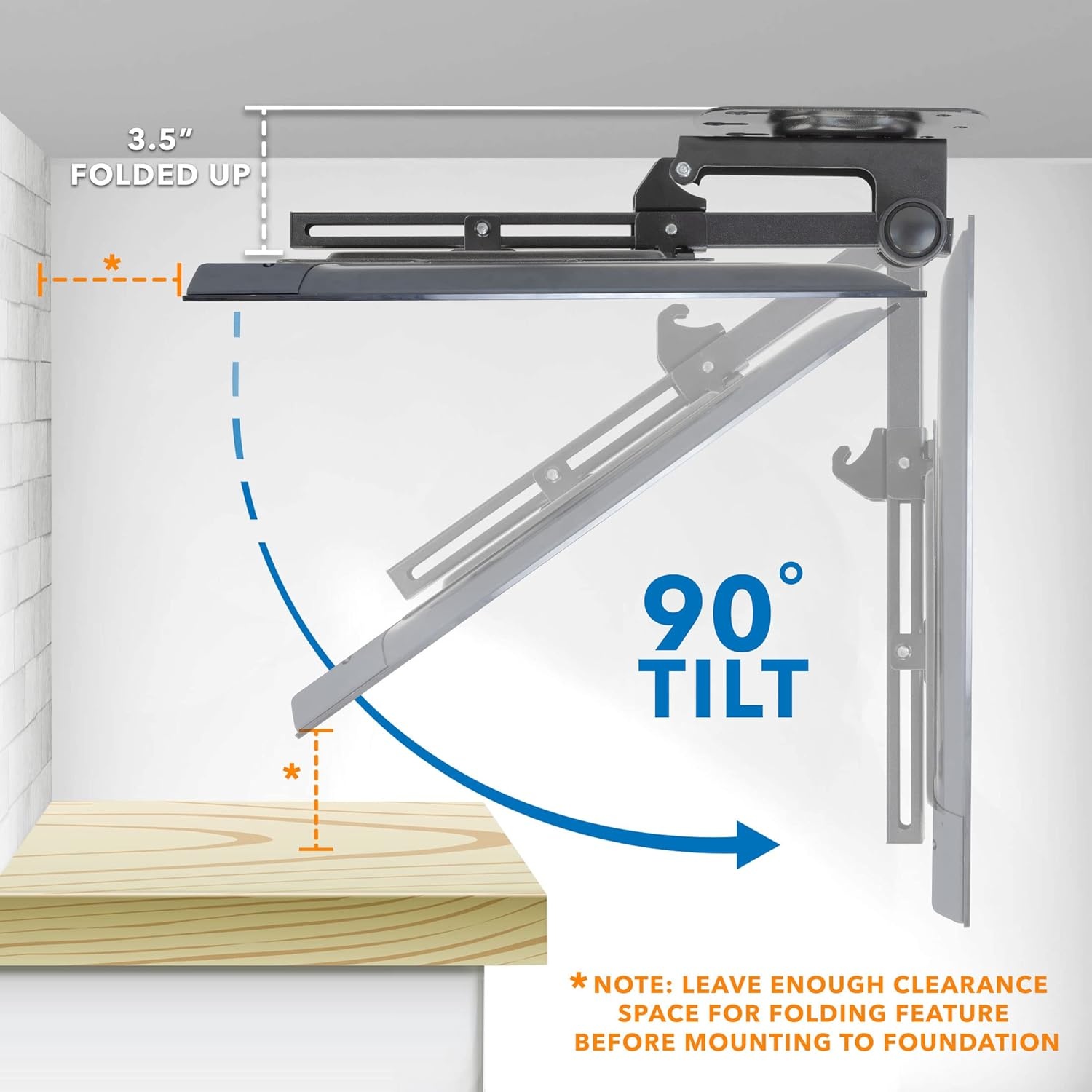 image:imageMountIt FoldUp Ceiling TV Mount for 2355 Inch TVs SpaceSaving Flip Down Bracket for Flat amp Slanted Ceilings Retractable Adjustable Tilt amp Swivel Mount VESA up to 400x400 44 lbs WhiteBlack
