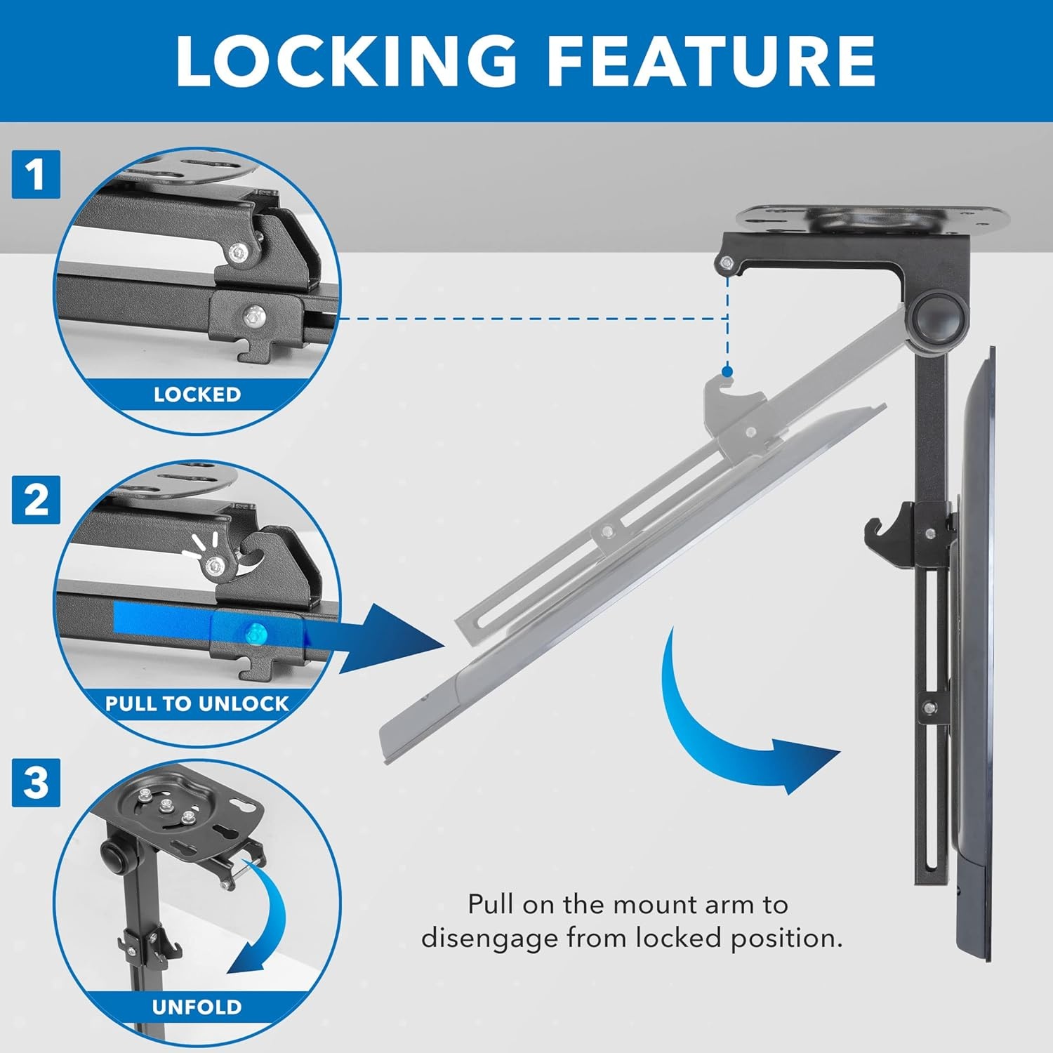 image:imageMountIt FoldUp Ceiling TV Mount for 2355 Inch TVs SpaceSaving Flip Down Bracket for Flat amp Slanted Ceilings Retractable Adjustable Tilt amp Swivel Mount VESA up to 400x400 44 lbs WhiteBlack