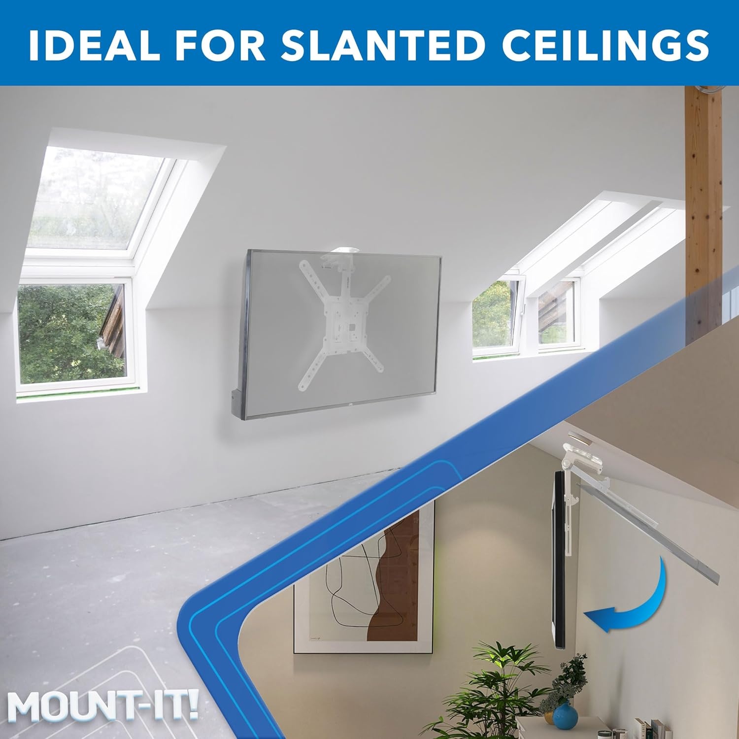 image:imageMountIt FoldUp Ceiling TV Mount for 2355 Inch TVs SpaceSaving Flip Down Bracket for Flat amp Slanted Ceilings Retractable Adjustable Tilt amp Swivel Mount VESA up to 400x400 44 lbs WhiteWhite