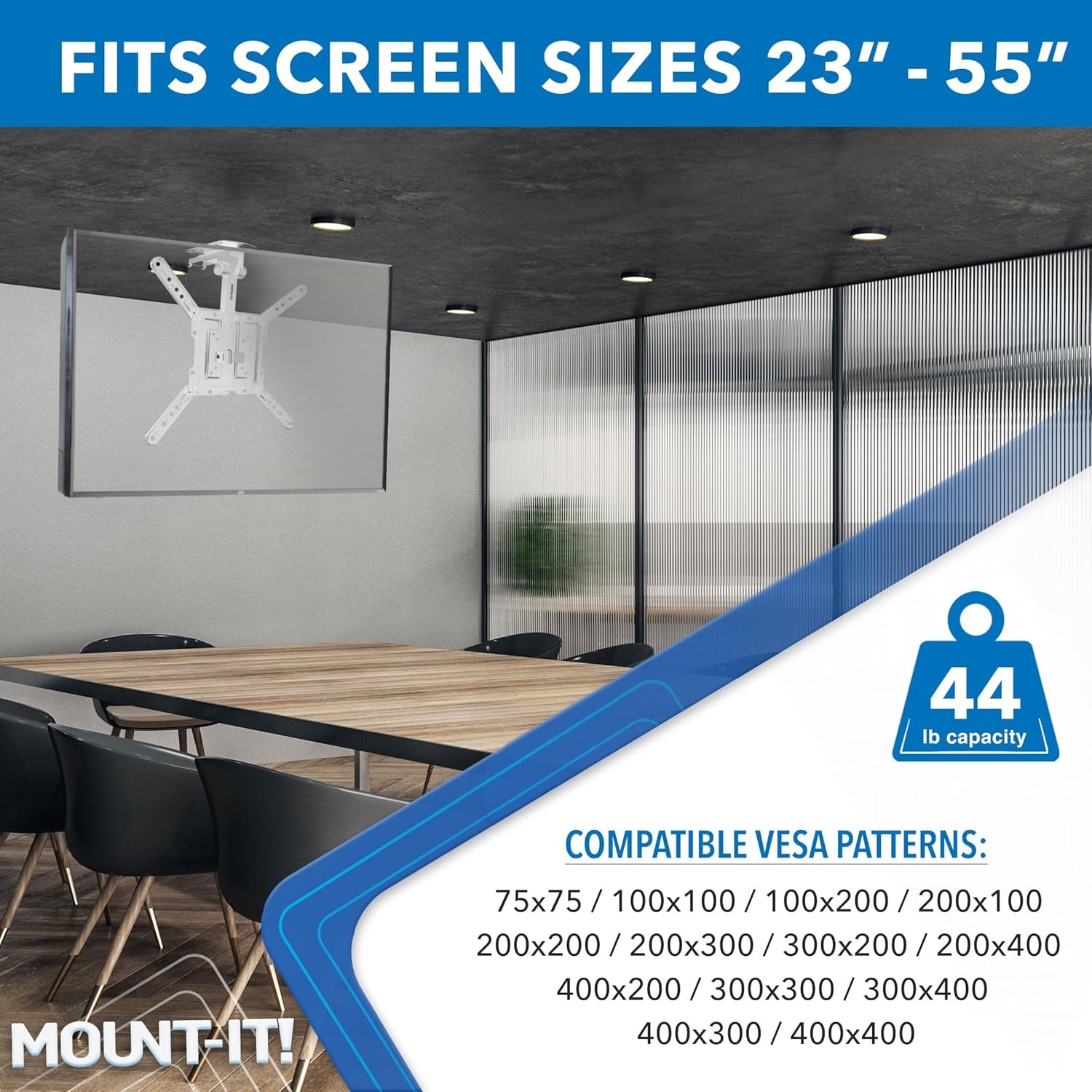 image:imageMountIt FoldUp Ceiling TV Mount for 2355 Inch TVs SpaceSaving Flip Down Bracket for Flat amp Slanted Ceilings Retractable Adjustable Tilt amp Swivel Mount VESA up to 400x400 44 lbs WhiteWhite