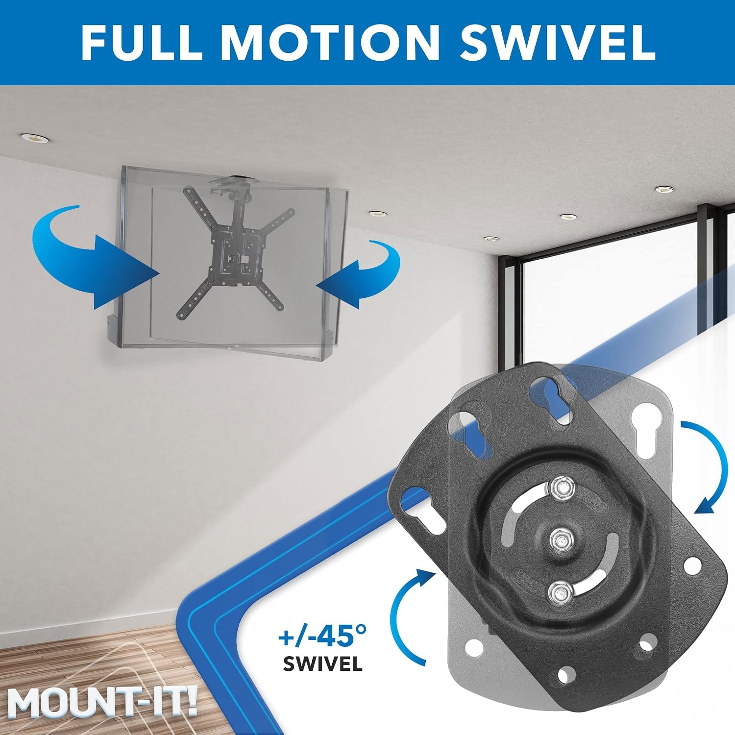 image:imageMountIt FoldUp Ceiling TV Mount for 2355 Inch TVs SpaceSaving Flip Down Bracket for Flat amp Slanted Ceilings Retractable Adjustable Tilt amp Swivel Mount VESA up to 400x400 44 lbs WhiteBlack
