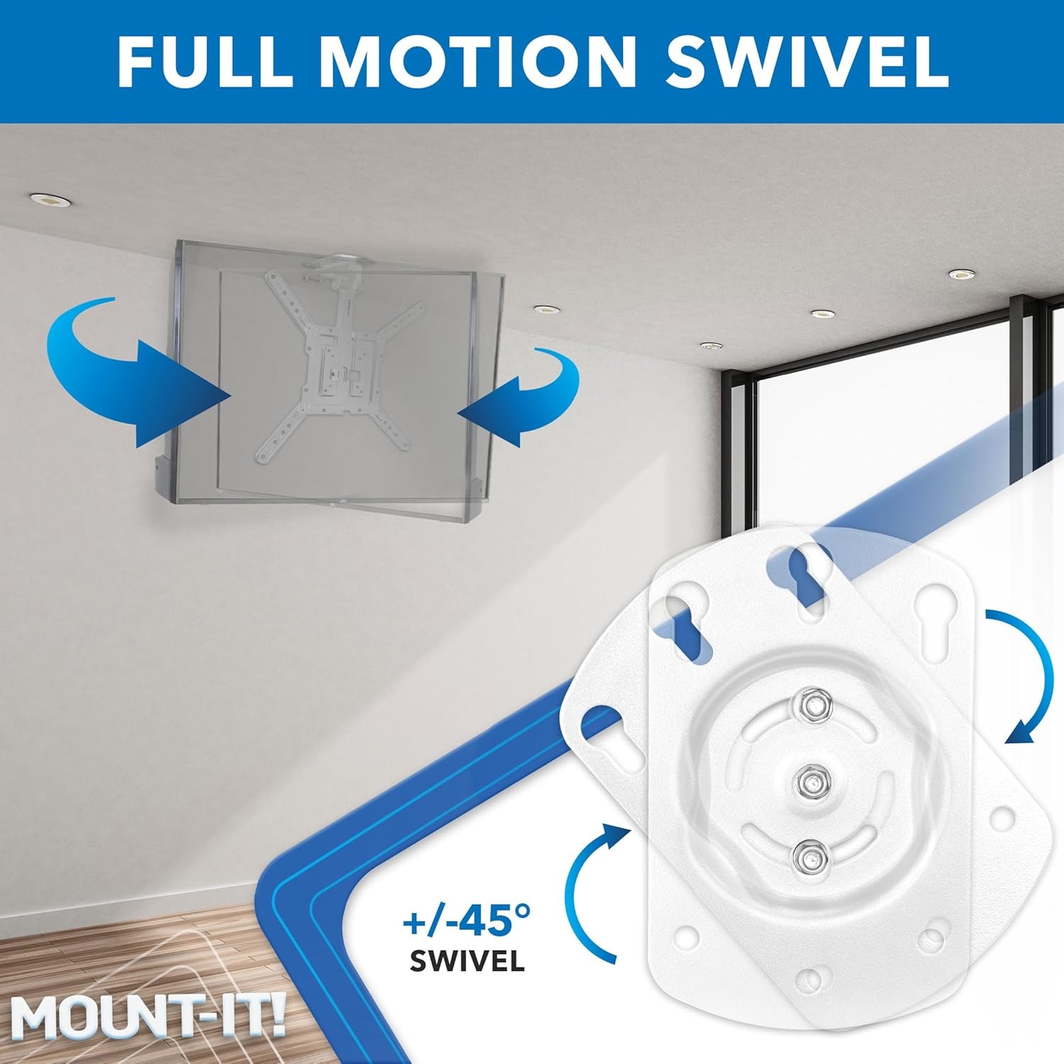 image:imageMountIt FoldUp Ceiling TV Mount for 2355 Inch TVs SpaceSaving Flip Down Bracket for Flat amp Slanted Ceilings Retractable Adjustable Tilt amp Swivel Mount VESA up to 400x400 44 lbs WhiteWhite