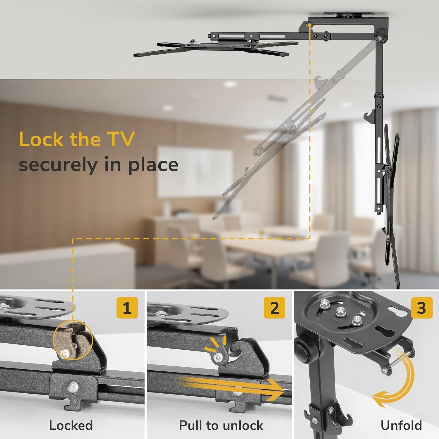 image:imageMountIt FoldUp Ceiling TV Mount for 2355 Inch TVs with Longer Arm SpaceSaving Flip Down Bracket for Flat amp Slanted Ceilings Retractable Tilt amp Swivel Mount VESA up to 400x400 44 lbs Capacity
