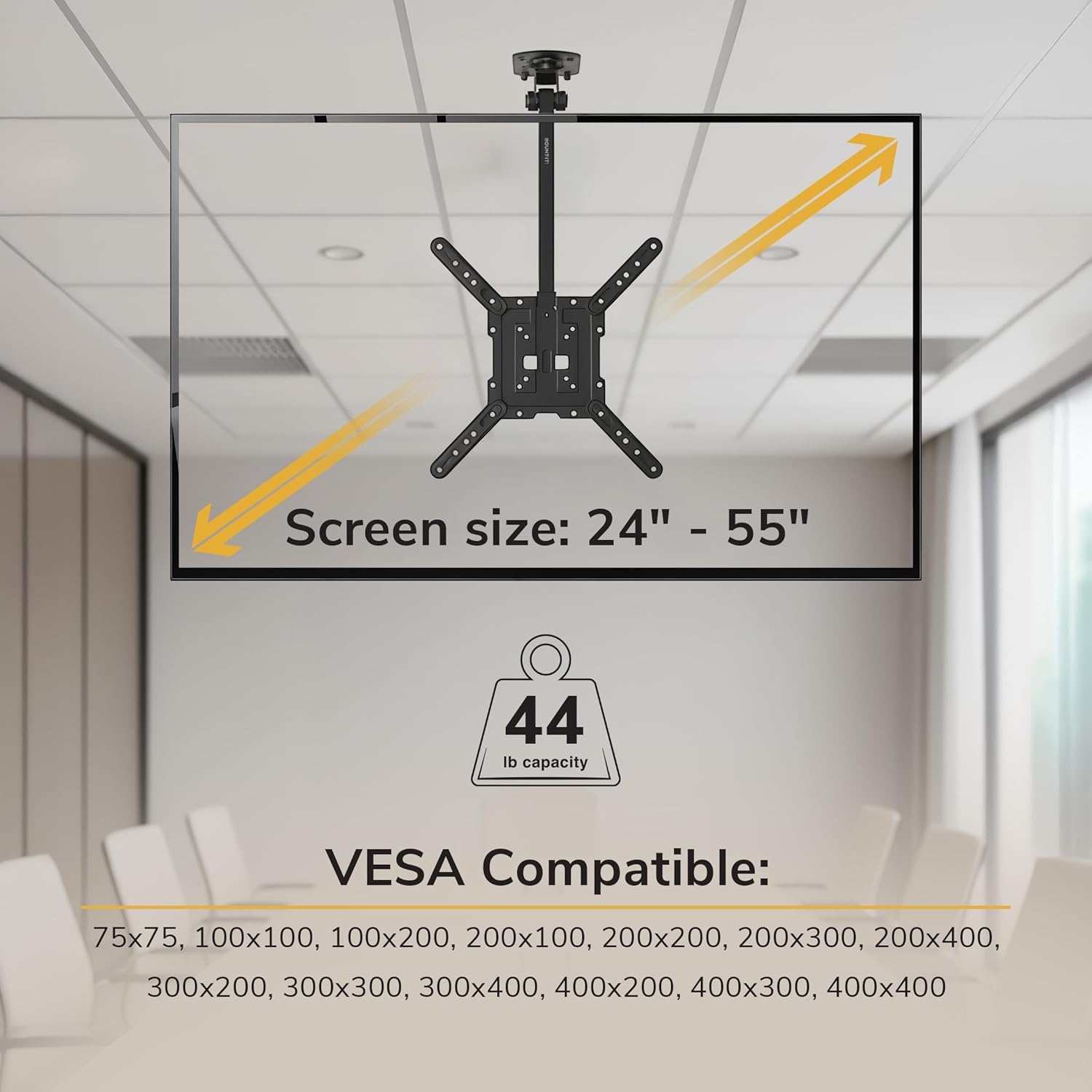 image:imageMountIt FoldUp Ceiling TV Mount for 2355 Inch TVs with Longer Arm SpaceSaving Flip Down Bracket for Flat amp Slanted Ceilings Retractable Tilt amp Swivel Mount VESA up to 400x400 44 lbs Capacity