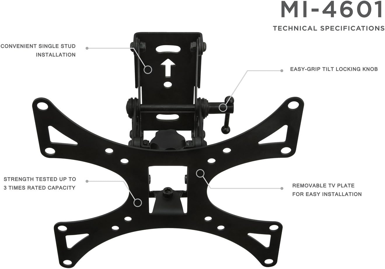 image:imageMountIt Full Motion TV Wall Mount Bracket Swivel Tilt amp Articulating Arm VESA 75x75 to 200x200 Single Stud Installation SpaceSaving TV Mount for 1942 Inch Screens Up to 66 lbs