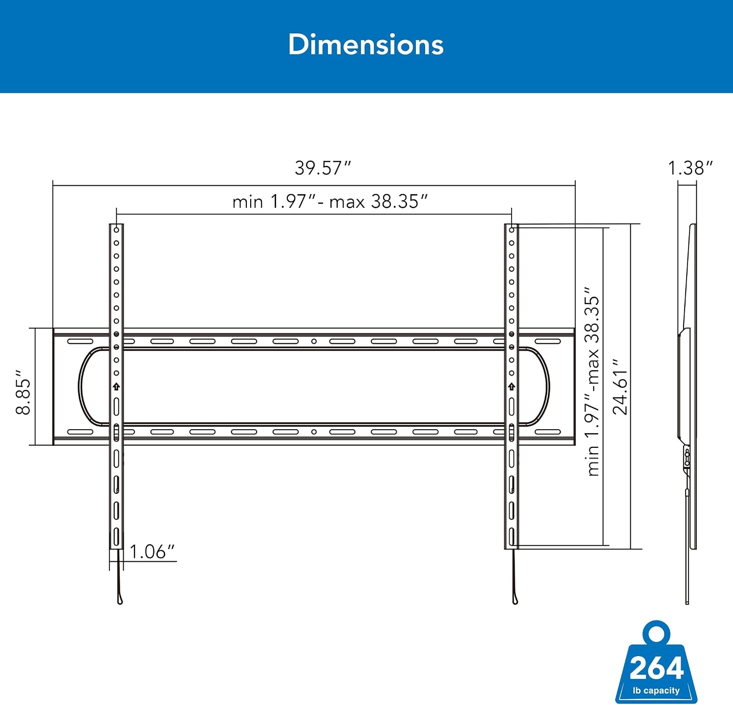 image:imageMountIt Heavy Duty XXL Fixed TV Mount for Extra Large TVs Ultra Low Profile Wall Mount max VESA 900x600 Holds 264lb Flush TV Mount for 60 65 70 75 80 85 90 100120