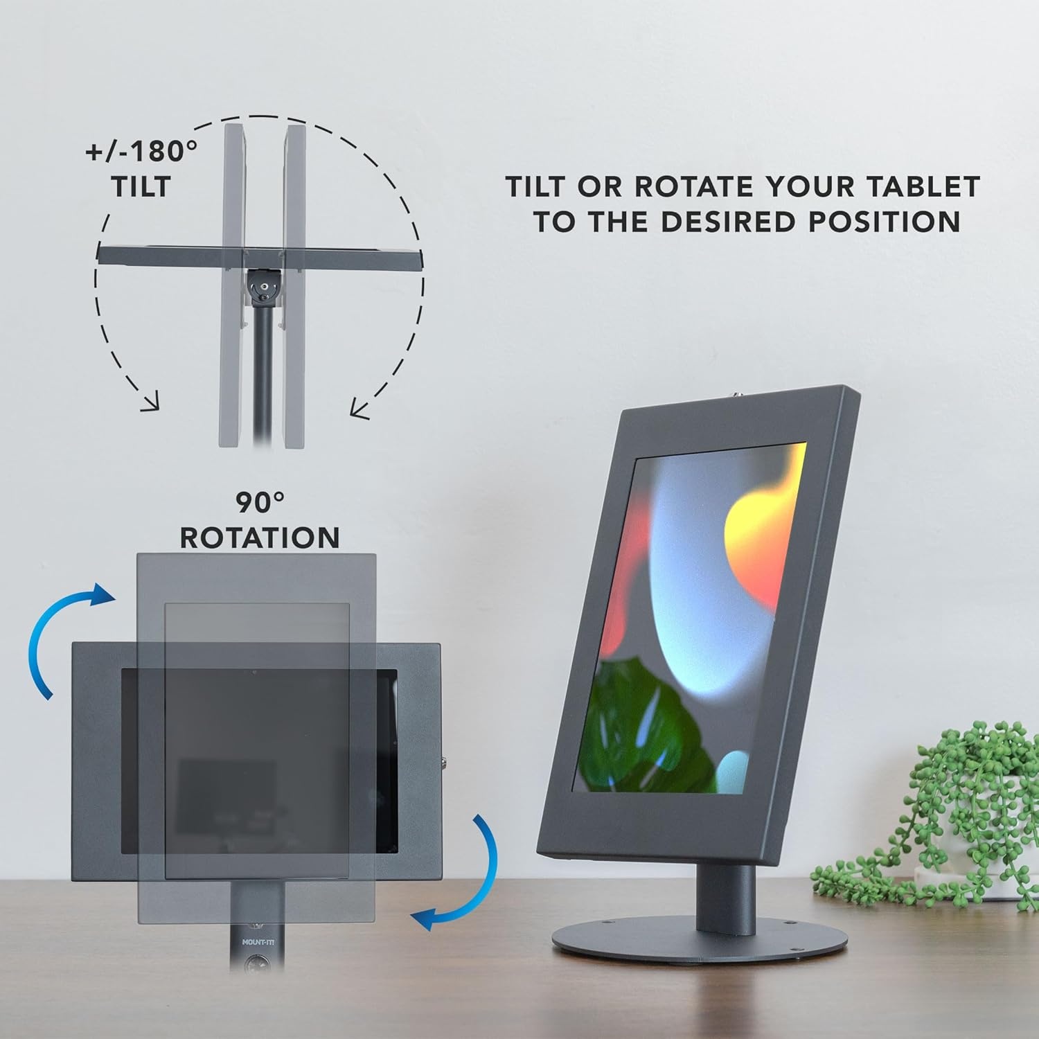 image:imageMountIt Lockable Tablet Countertop Kiosk Stand Compatible with Samsung Galaxy Tab A amp S Series Fully Enclosed AntiTheft Mount Fits 97131 Tablets 90 Rotation amp 180 Tilt Steel Base