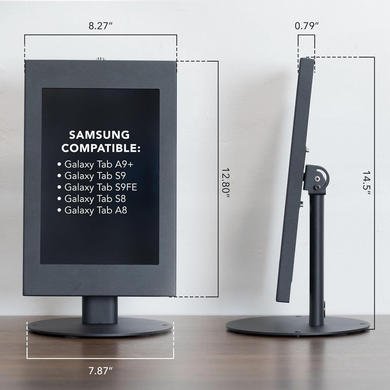 image:imageMountIt Lockable Tablet Countertop Kiosk Stand Compatible with Samsung Galaxy Tab A amp S Series Fully Enclosed AntiTheft Mount Fits 97131 Tablets 90 Rotation amp 180 Tilt Steel Base