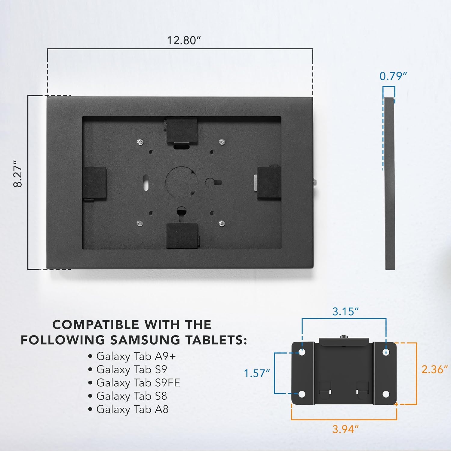image:imageMountIt Lockable Tablet Wall Mount for Samsung Tab A9 S9 S9 FE S8 A8 Fully Enclosed Security Case AntiTheft Tablet Holder VESA Compatible Flush Wall Mount HeavyDuty Steel Black