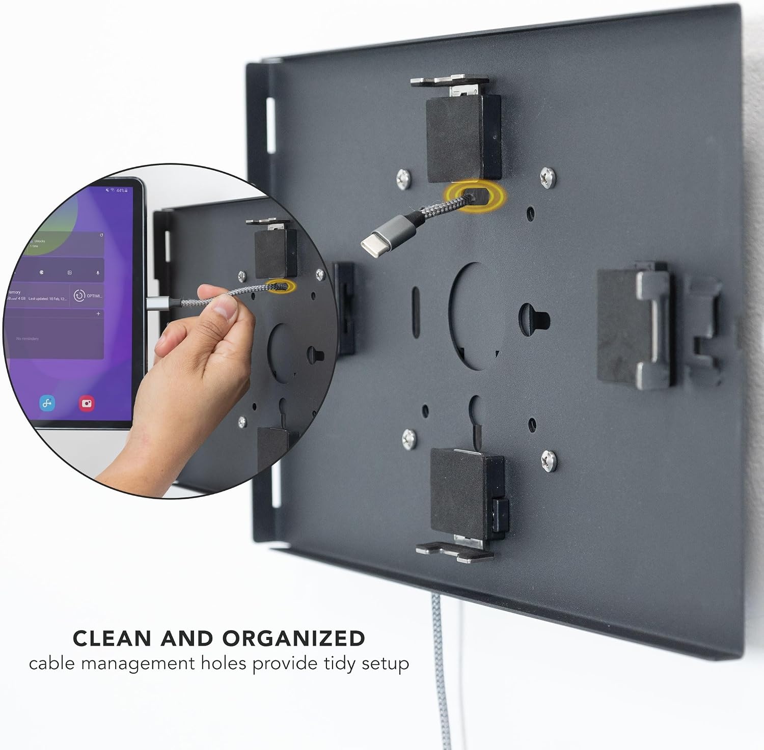 image:imageMountIt Lockable Tablet Wall Mount for Samsung Tab A9 S9 S9 FE S8 A8 Fully Enclosed Security Case AntiTheft Tablet Holder VESA Compatible Flush Wall Mount HeavyDuty Steel Black