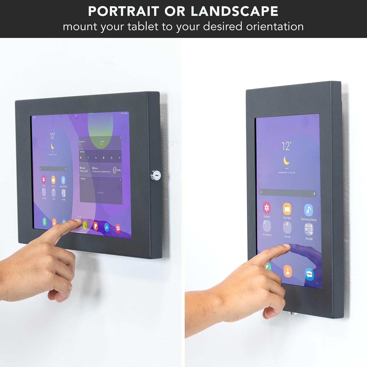 image:imageMountIt Lockable Tablet Wall Mount for Samsung Tab A9 S9 S9 FE S8 A8 Fully Enclosed Security Case AntiTheft Tablet Holder VESA Compatible Flush Wall Mount HeavyDuty Steel Black