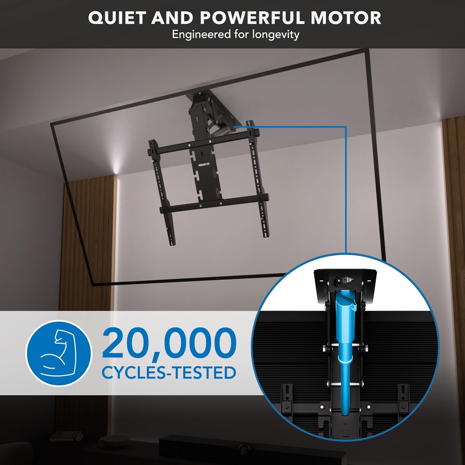 image:imageMountIt Motorized Ceiling TV Mount Silent Electric Flip Down TV Mount for 5090 Screens Retractable Drop Down Design RF Remote VESA Compatible 88 lbs Capacity BlackBlack