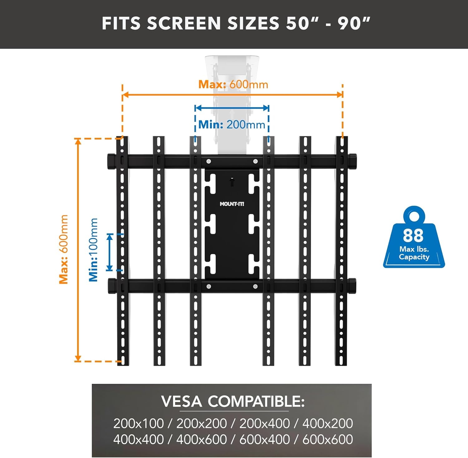 image:imageMountIt Motorized Ceiling TV Mount Silent Electric Flip Down TV Mount for 5090 Screens Retractable Drop Down Design RF Remote VESA Compatible 88 lbs Capacity BlackBlack