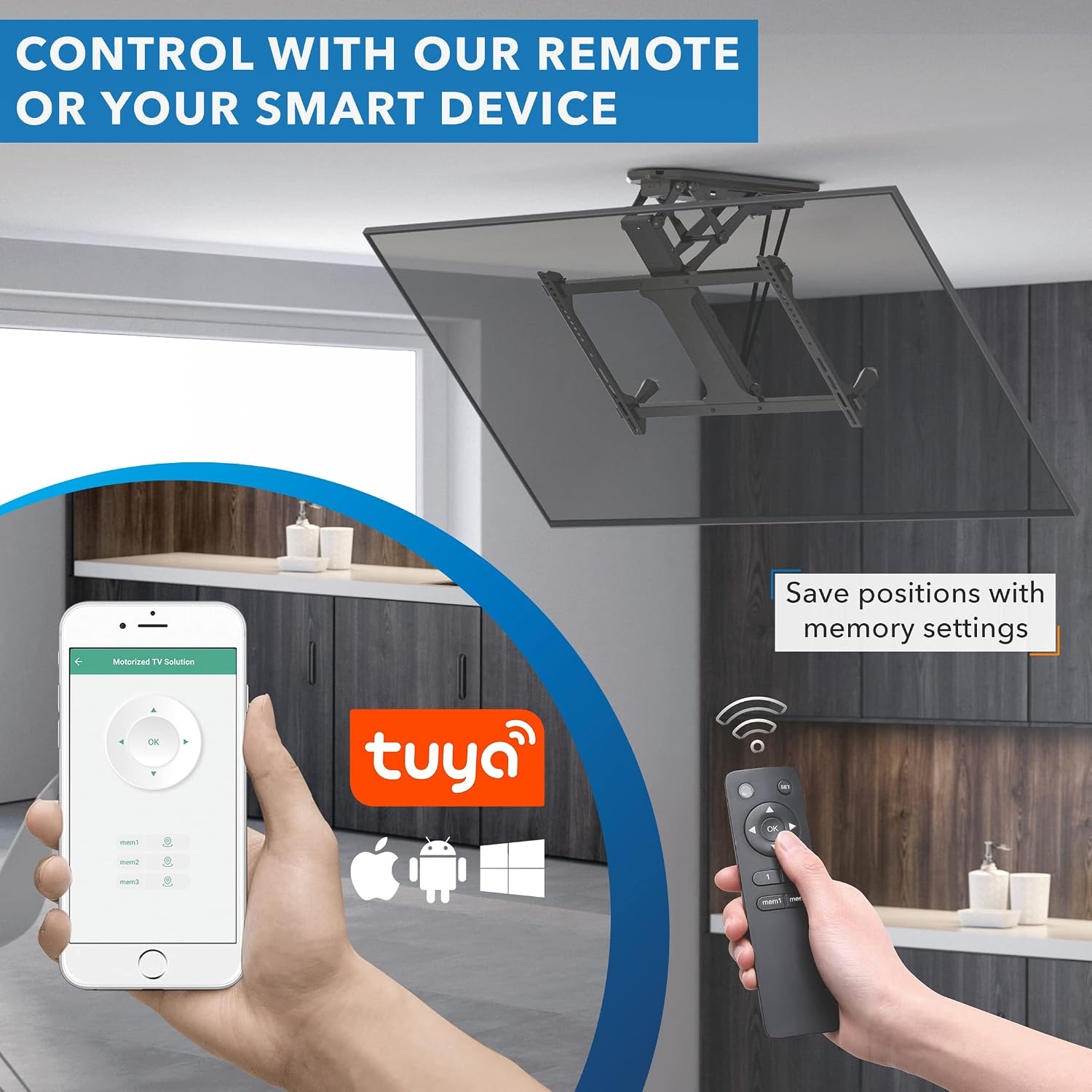 image:imageMountIt Motorized Ceiling TV Mount With Remote Electric Flip Down Pitched Roof Mount Fits 32 37 40 47 50 and 55 Inch Flat Screen TVs and Monitors blackBlack