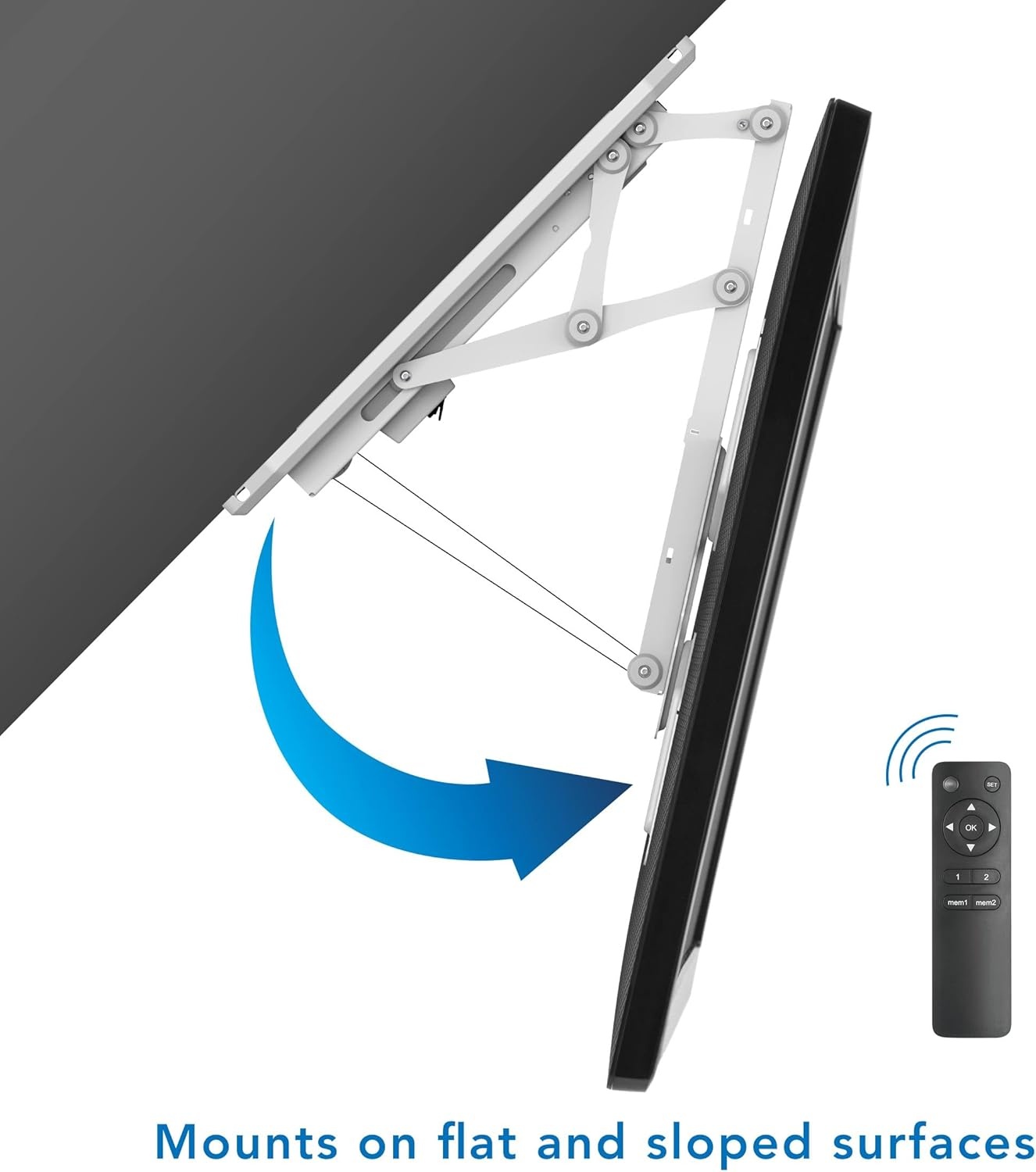 image:imageMountIt Motorized Ceiling TV Mount With Remote Electric Flip Down Pitched Roof Mount Fits 32 37 40 47 50 and 55 Inch Flat Screen TVs and Monitors blackWhite