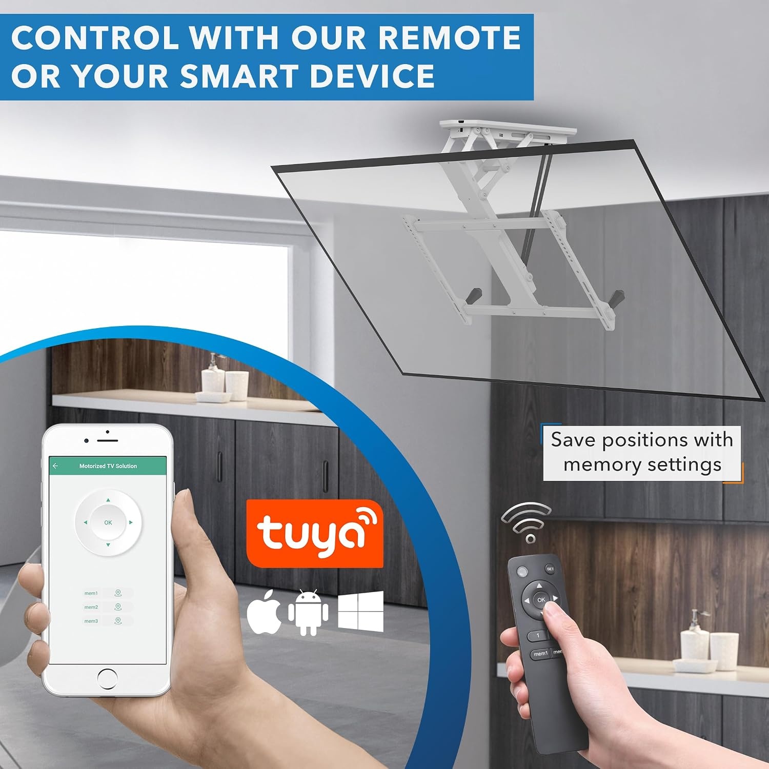 image:imageMountIt Motorized Ceiling TV Mount With Remote Electric Flip Down Pitched Roof Mount Fits 32 37 40 47 50 and 55 Inch Flat Screen TVs and Monitors blackWhite
