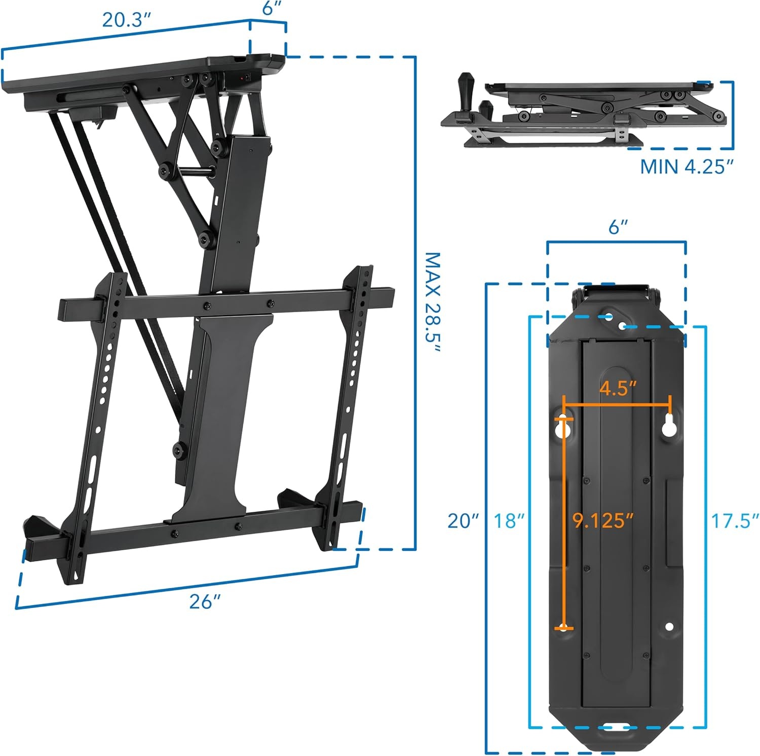 image:imageMountIt Motorized Ceiling TV Mount With Remote Electric Flip Down Pitched Roof Mount Fits 32 37 40 47 50 and 55 Inch Flat Screen TVs and Monitors blackBlack