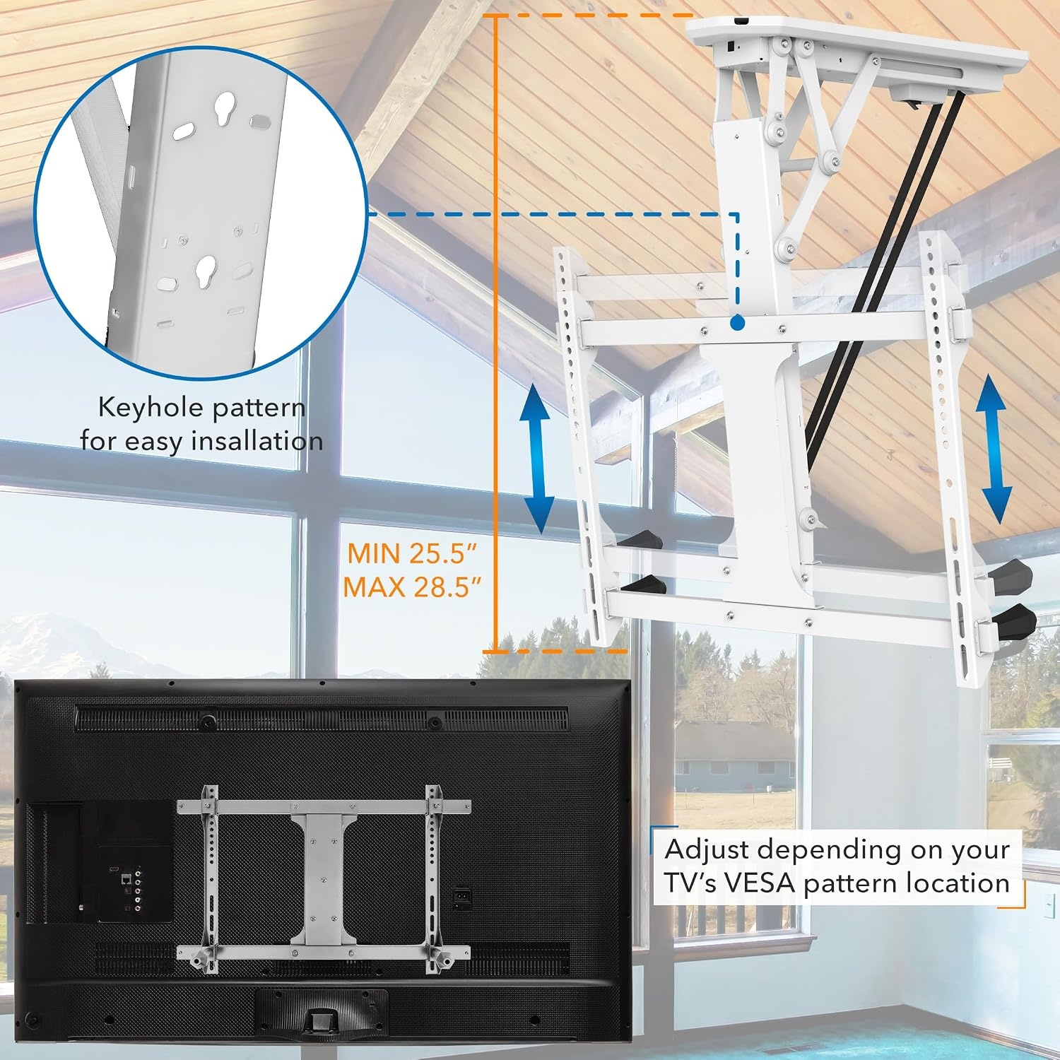 image:imageMountIt Motorized Ceiling TV Mount With Remote Electric Flip Down Pitched Roof Mount Fits 32 37 40 47 50 and 55 Inch Flat Screen TVs and Monitors blackWhite