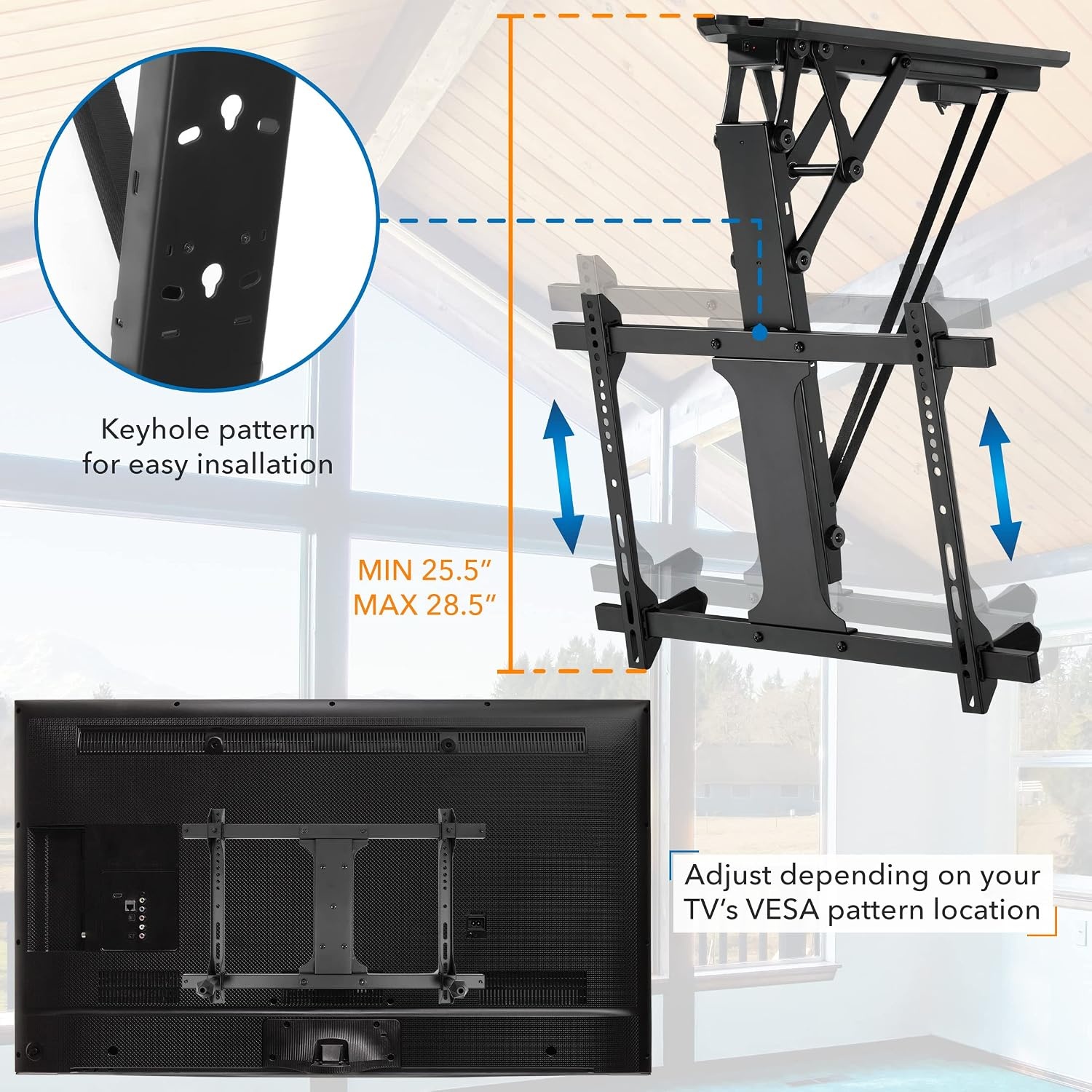 image:imageMountIt Motorized Ceiling TV Mount With Remote Electric Flip Down Pitched Roof Mount Fits 32 37 40 47 50 and 55 Inch Flat Screen TVs and Monitors blackBlack