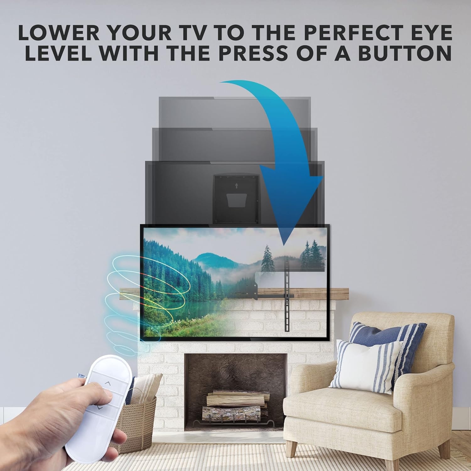 image:imageMountIt Motorized Fireplace TV Wall Mount Electric TV Mount with Height Adjustable Drop Down Arms for Mantel Installation Fits 65 70 75 80 Inch Screens