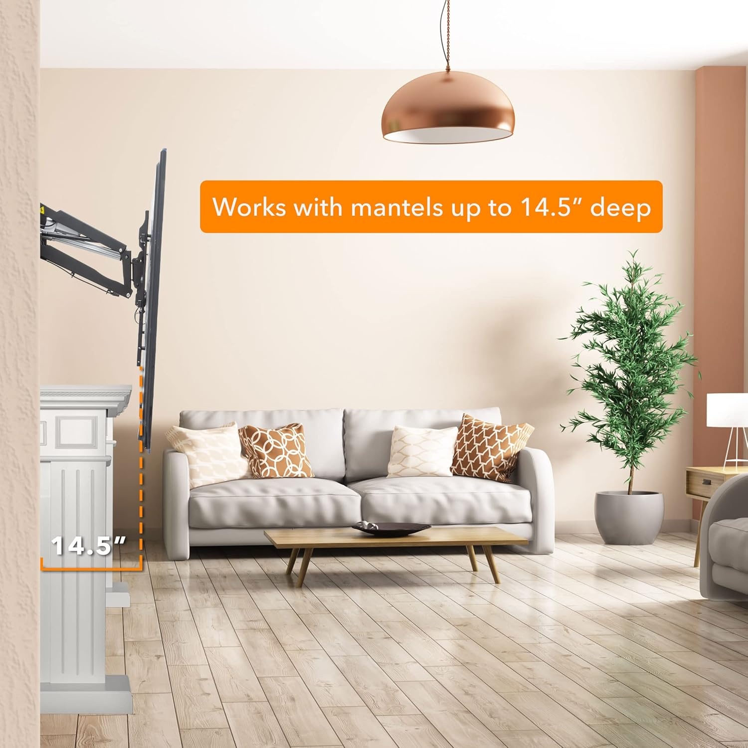 image:imageMountIt Motorized Fireplace TV Wall Mount Electric TV Mount with Height Adjustable Drop Down Arms for Mantel Installation Fits 65 70 75 80 Inch Screens