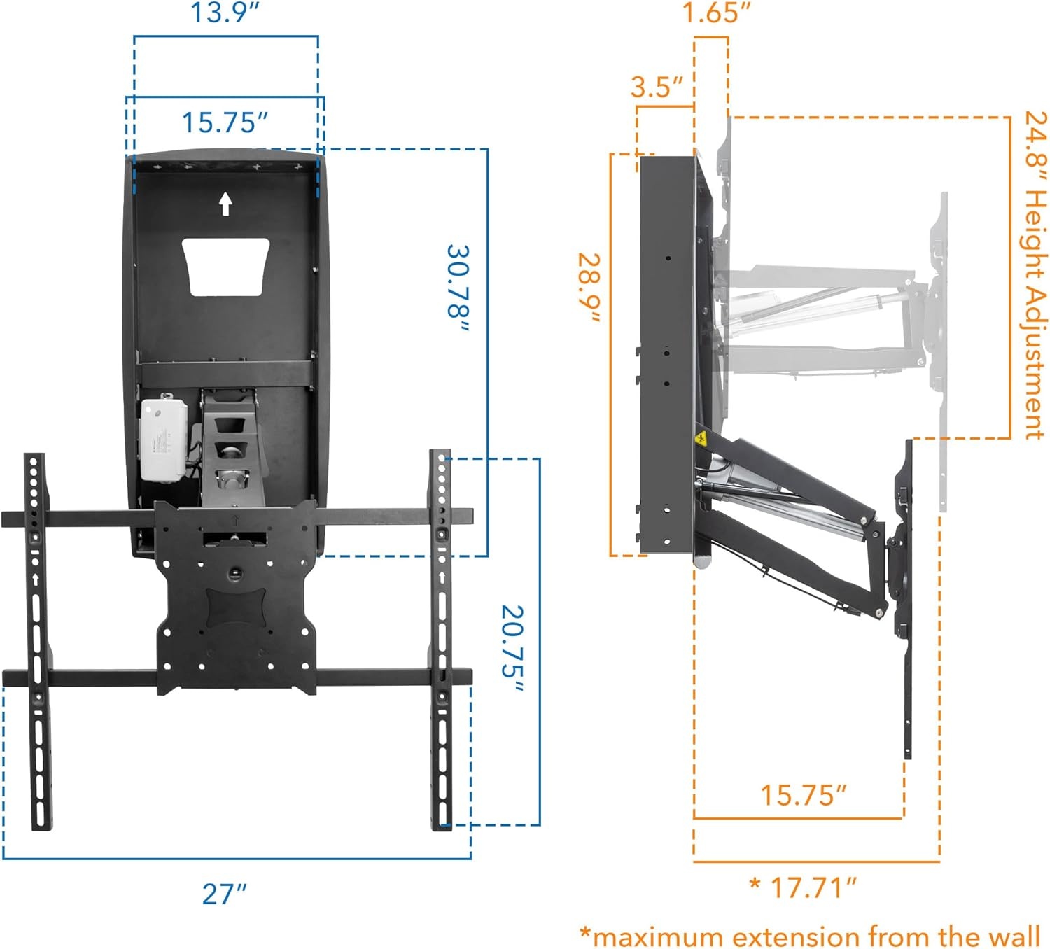 image:imageMountIt Motorized Fireplace TV Wall Mount Electric TV Mount with Height Adjustable Drop Down Arms for Mantel Installation Fits 65 70 75 80 Inch Screens