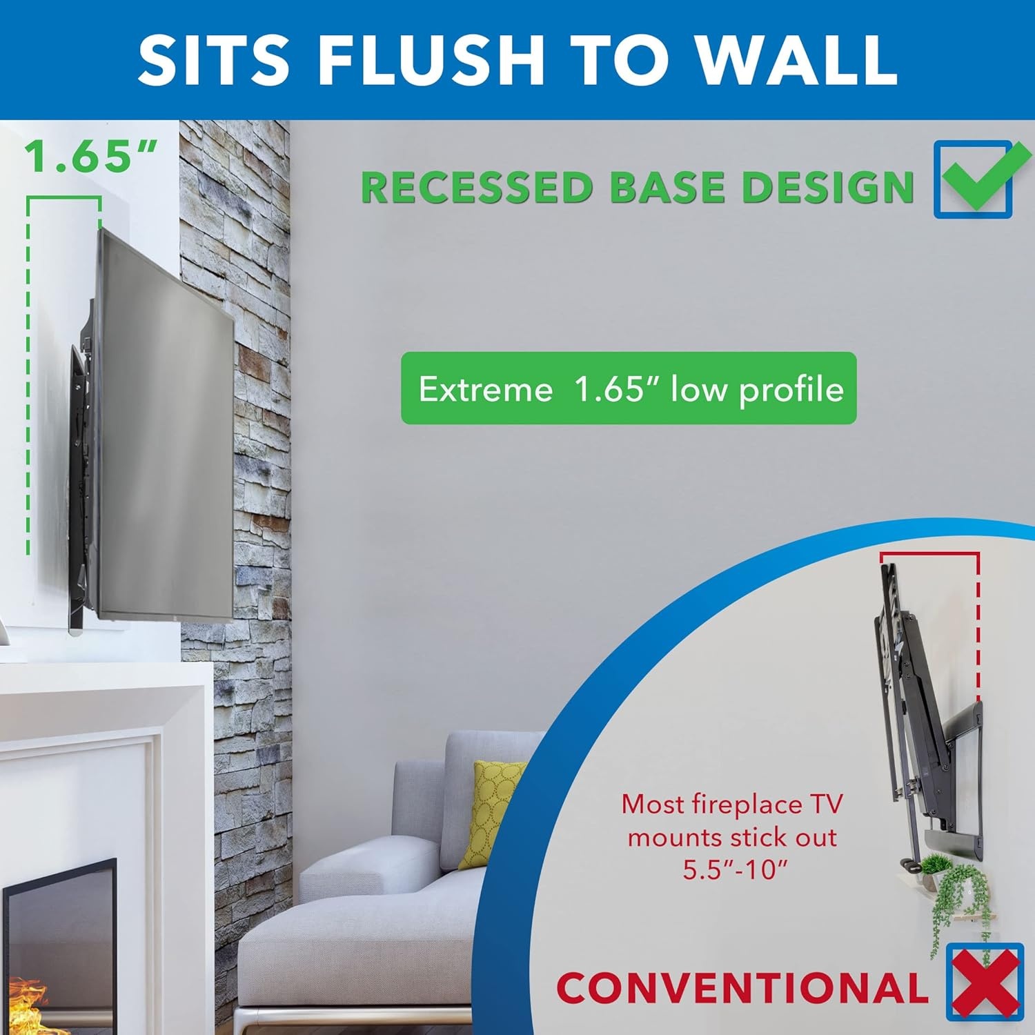 image:imageMountIt Motorized Fireplace TV Wall Mount Electric TV Mount with Height Adjustable Drop Down Arms for Mantel Installation Fits 65 70 75 80 Inch Screens