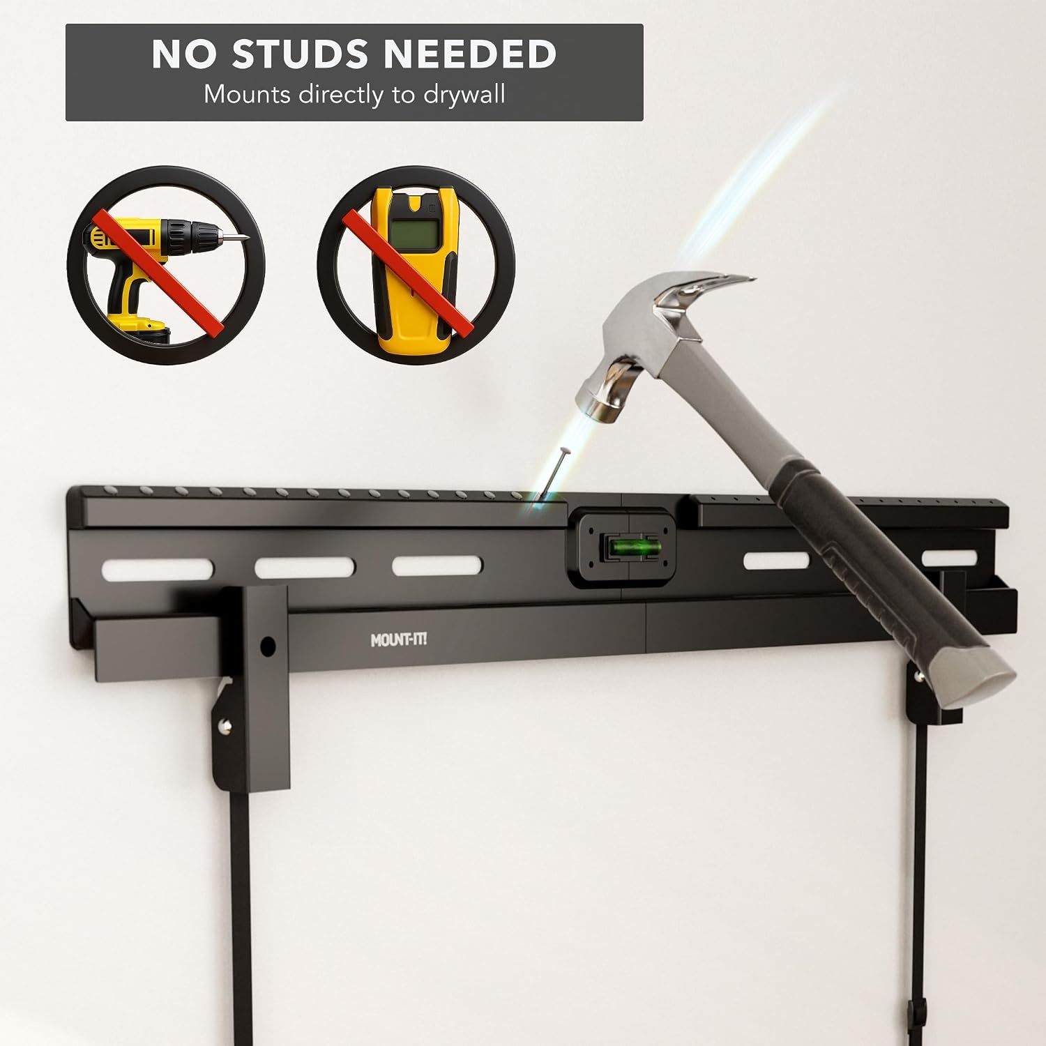 image:imageMountIt No Stud TV Wall Mount Studless Drywall TV Bracket for 3785 Inch Flat Screen TVs No Drill Easy Install Slim 11 Profile Supports 110 lbs132 lbs VESA 200x200600x600
