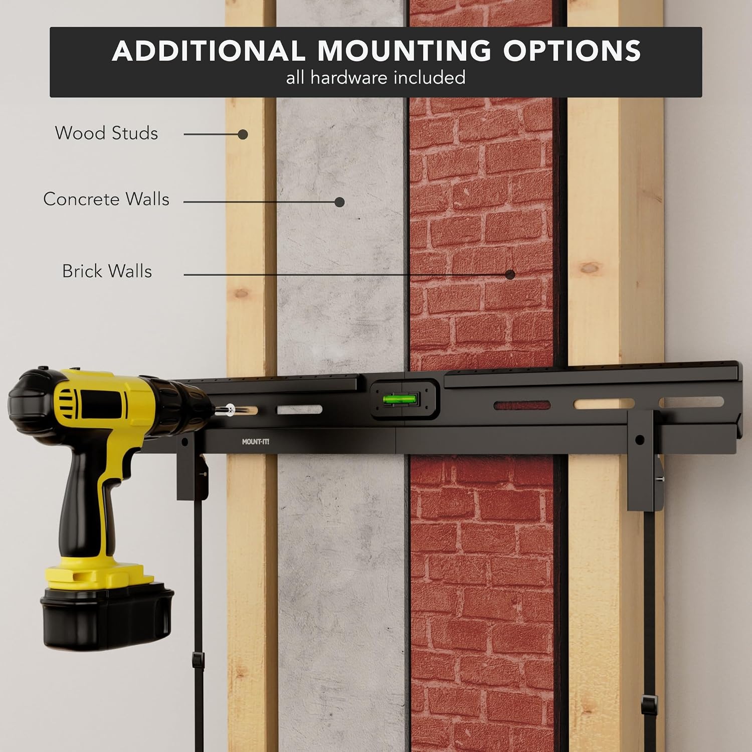 image:imageMountIt No Stud TV Wall Mount Studless Drywall TV Bracket for 3785 Inch Flat Screen TVs No Drill Easy Install Slim 11 Profile Supports 110 lbs132 lbs VESA 200x200600x600