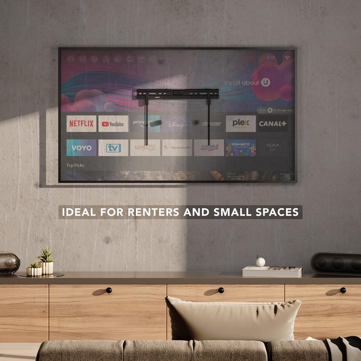 image:imageMountIt No Stud TV Wall Mount Studless Drywall TV Bracket for 3785 Inch Flat Screen TVs No Drill Easy Install Slim 11 Profile Supports 110 lbs132 lbs VESA 200x200600x600