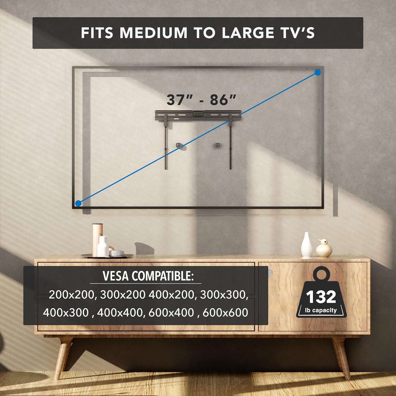 image:imageMountIt No Stud TV Wall Mount Studless Drywall TV Bracket for 3785 Inch Flat Screen TVs No Drill Easy Install Slim 11 Profile Supports 110 lbs132 lbs VESA 200x200600x600