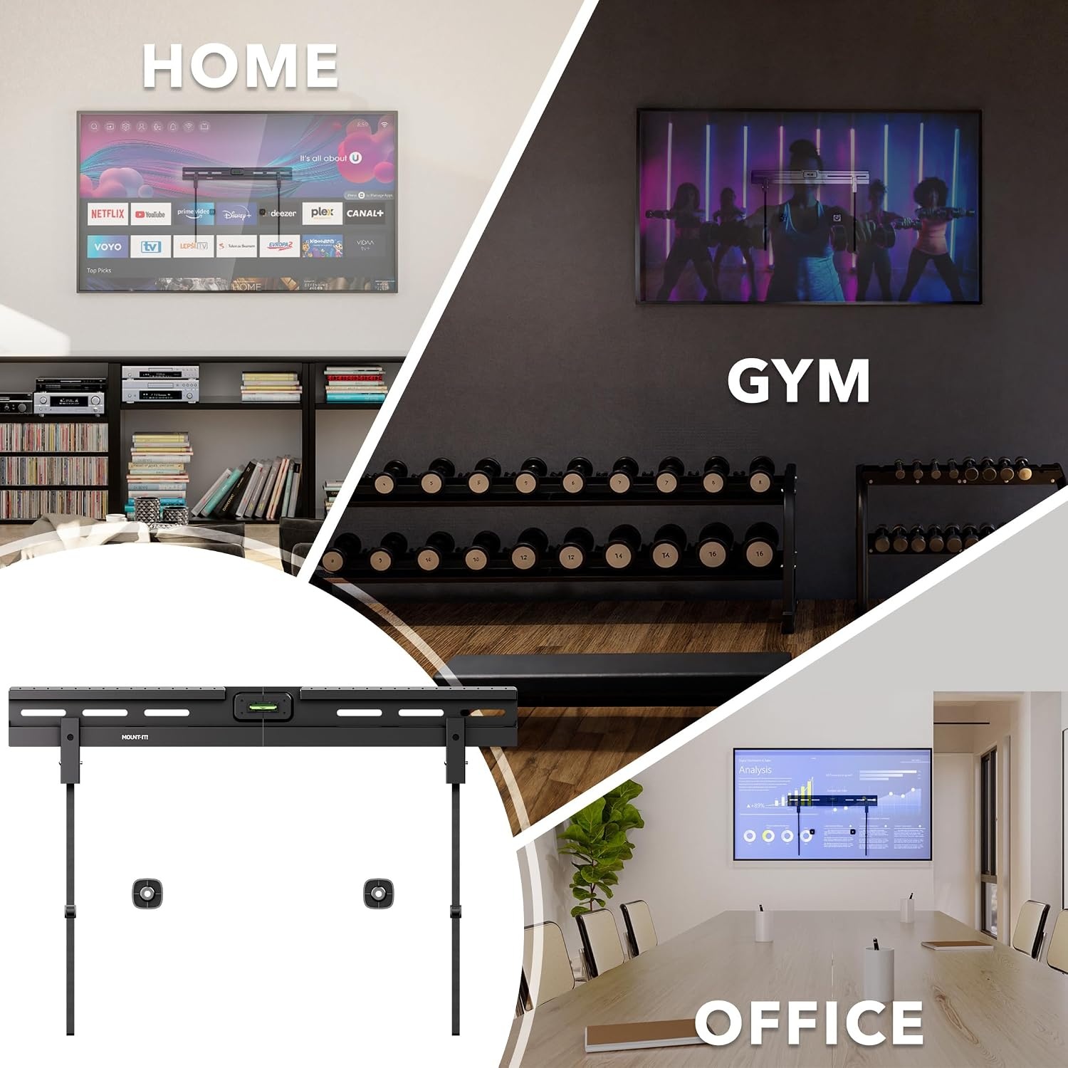 image:imageMountIt No Stud TV Wall Mount Studless Drywall TV Bracket for 3785 Inch Flat Screen TVs No Drill Easy Install Slim 11 Profile Supports 110 lbs132 lbs VESA 200x200600x600