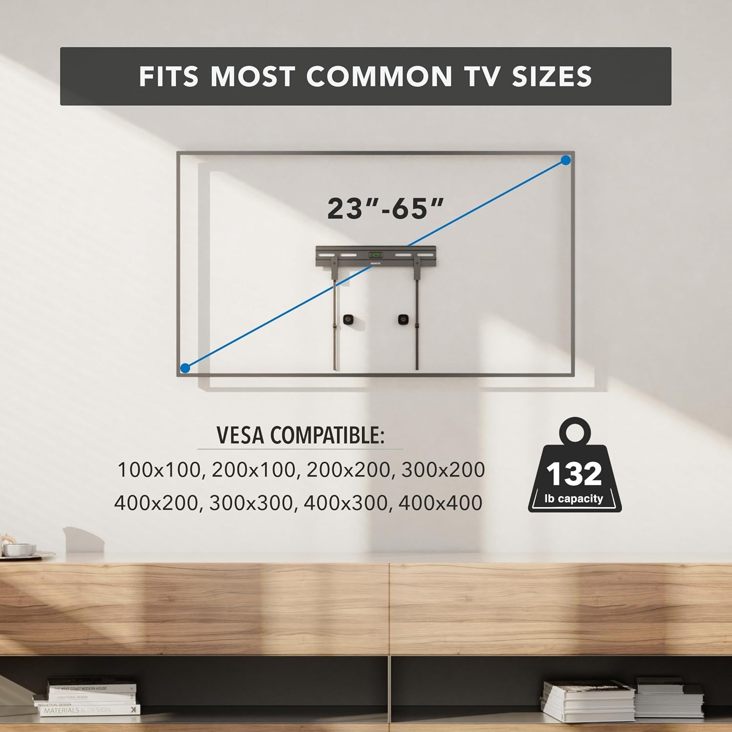 image:imageMountIt No Stud TV Wall Mount for 2365 Inch Flat Screen TVs Drywall DrillFree TV Bracket Renter Friendly Damage Free Slim 11 Low Profile Holds up to 77 lbs VESA 100x100400x400 Steel