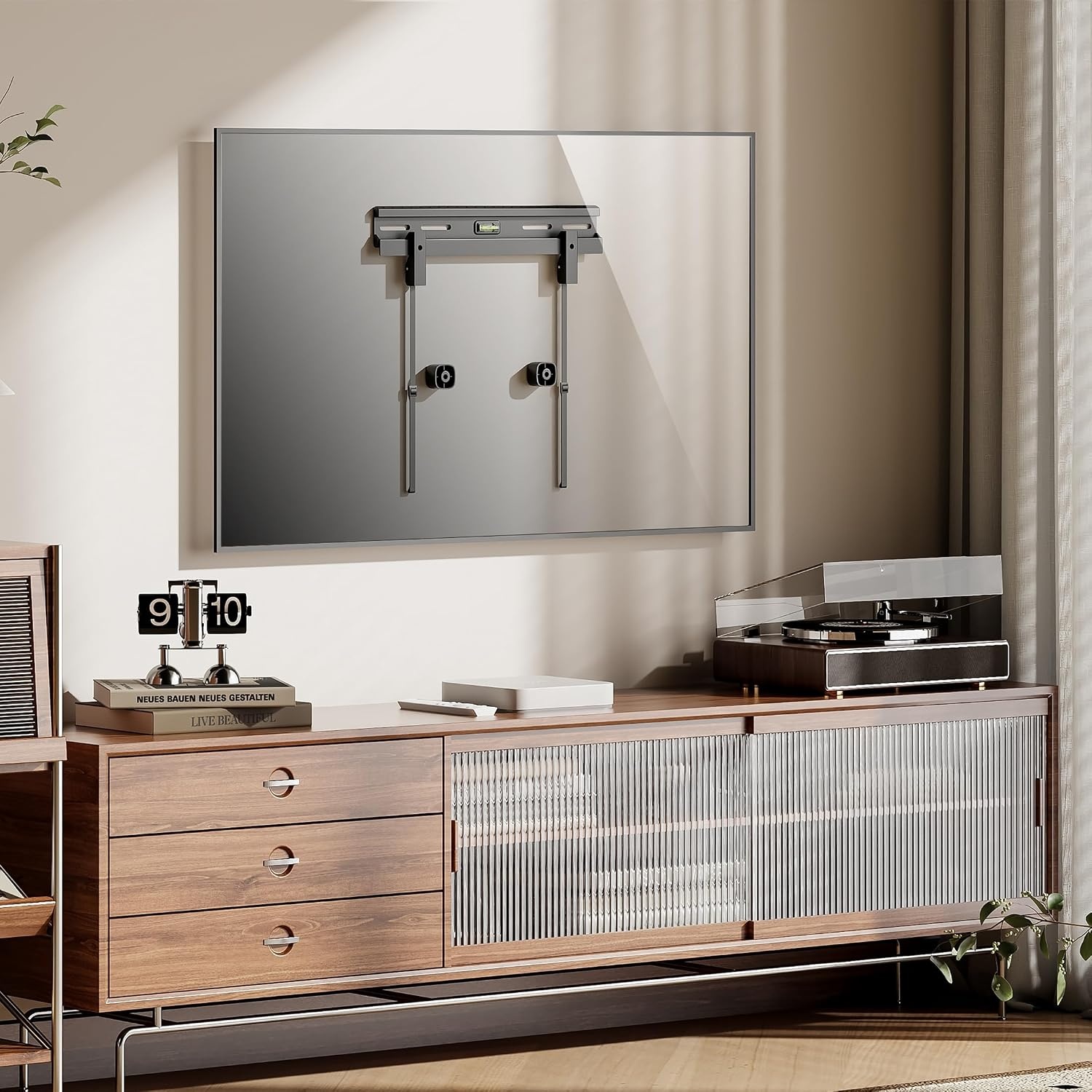 image:imageMountIt No Stud TV Wall Mount for 2365 Inch Flat Screen TVs Drywall DrillFree TV Bracket Renter Friendly Damage Free Slim 11 Low Profile Holds up to 77 lbs VESA 100x100400x400 Steel