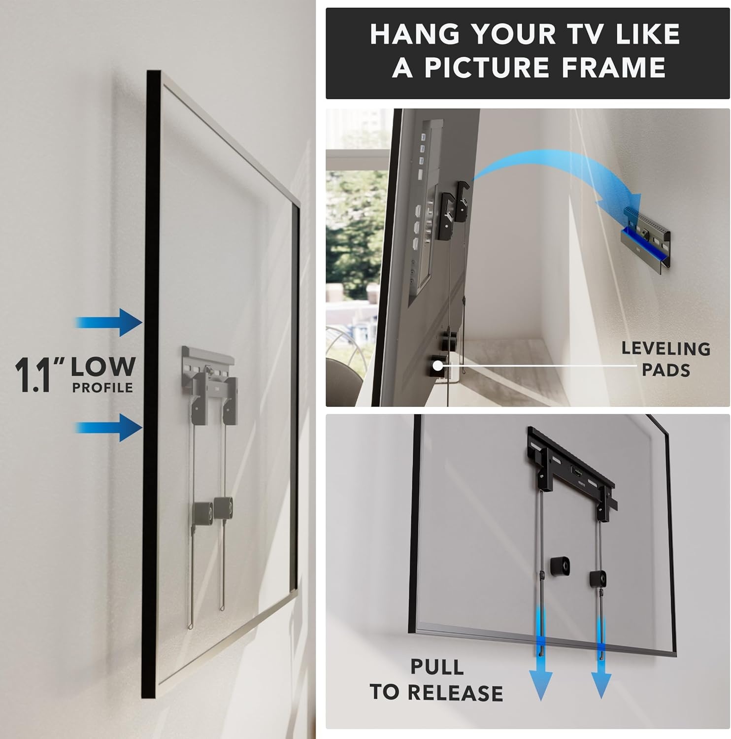 image:imageMountIt No Stud TV Wall Mount for 2365 Inch Flat Screen TVs Drywall DrillFree TV Bracket Renter Friendly Damage Free Slim 11 Low Profile Holds up to 77 lbs VESA 100x100400x400 Steel