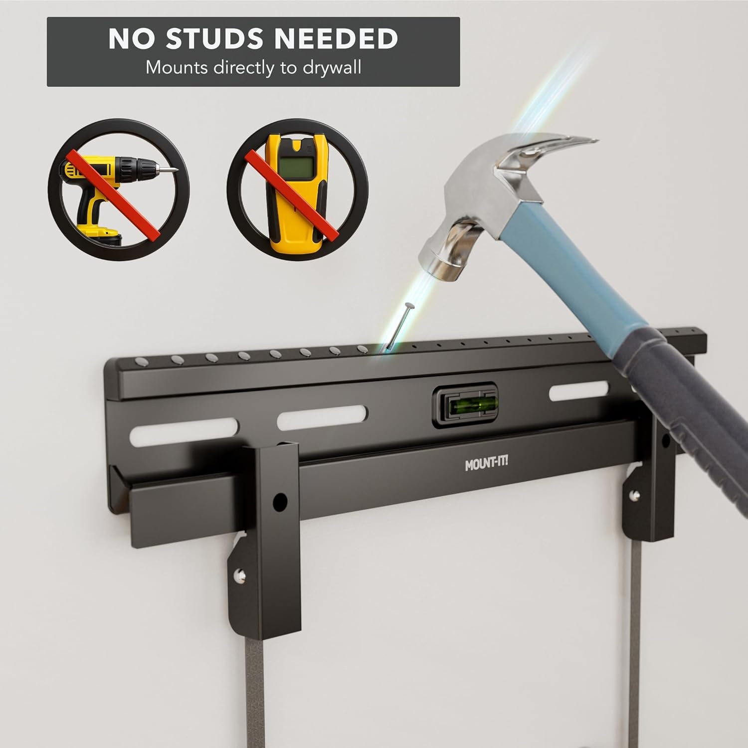 image:imageMountIt No Stud TV Wall Mount for 2365 Inch Flat Screen TVs Drywall DrillFree TV Bracket Renter Friendly Damage Free Slim 11 Low Profile Holds up to 77 lbs VESA 100x100400x400 Steel