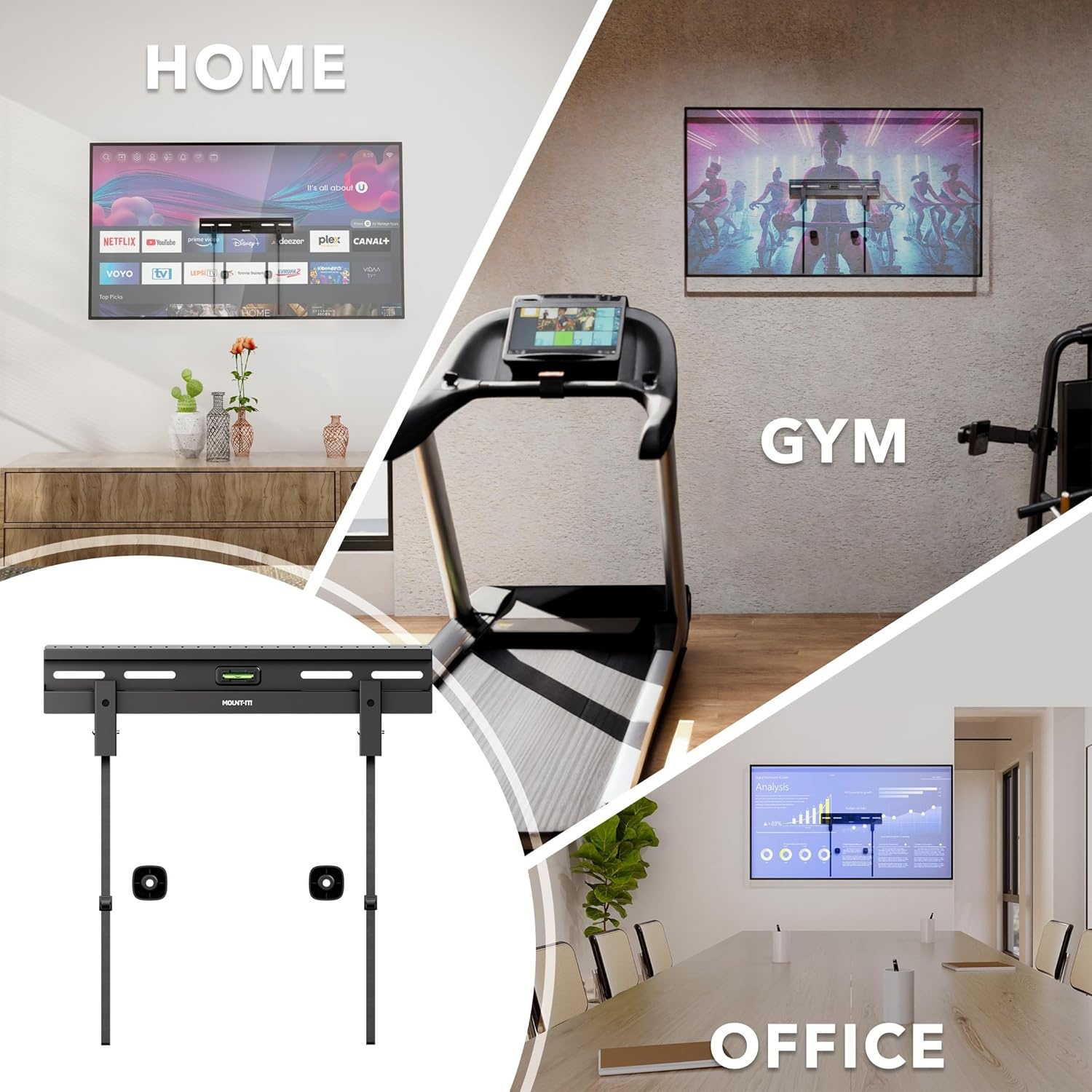 image:imageMountIt No Stud TV Wall Mount for 2365 Inch Flat Screen TVs Drywall DrillFree TV Bracket Renter Friendly Damage Free Slim 11 Low Profile Holds up to 77 lbs VESA 100x100400x400 Steel