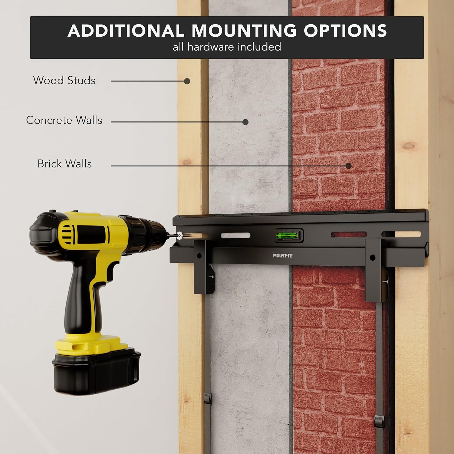 image:imageMountIt No Stud TV Wall Mount for 2365 Inch Flat Screen TVs Drywall DrillFree TV Bracket Renter Friendly Damage Free Slim 11 Low Profile Holds up to 77 lbs VESA 100x100400x400 Steel