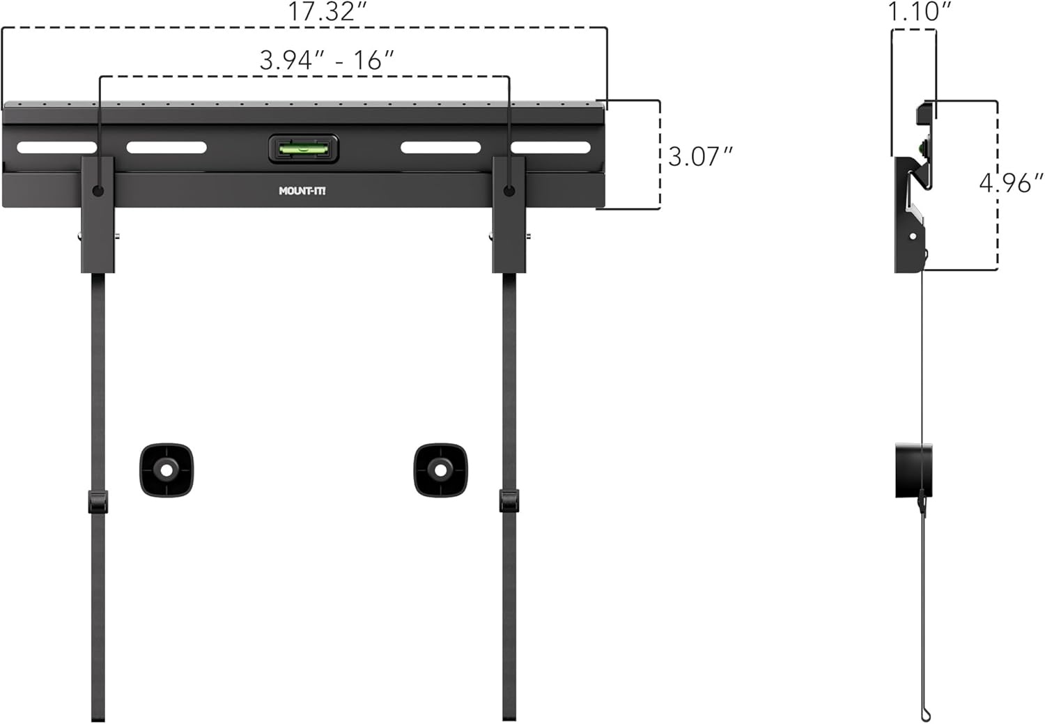 image:imageMountIt No Stud TV Wall Mount for 2365 Inch Flat Screen TVs Drywall DrillFree TV Bracket Renter Friendly Damage Free Slim 11 Low Profile Holds up to 77 lbs VESA 100x100400x400 Steel