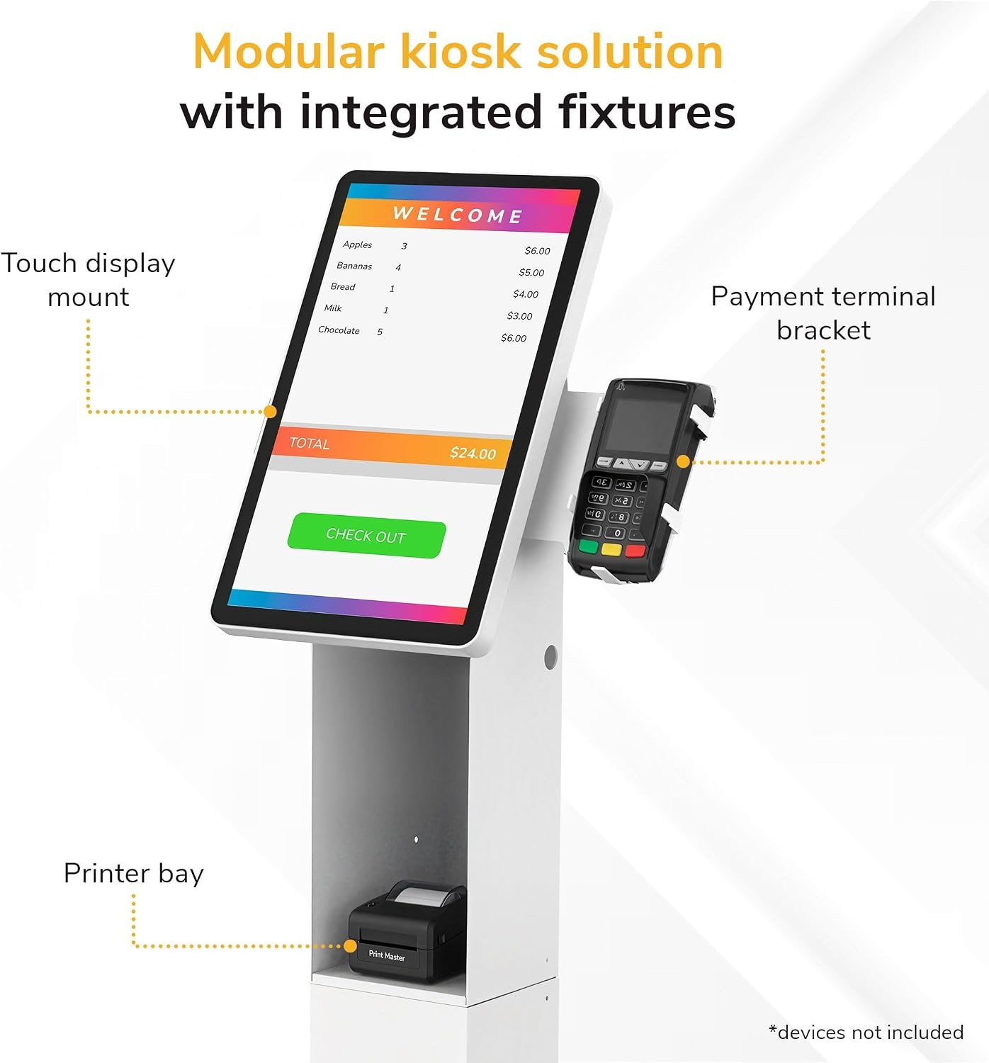 image:imageMountIt POS Kiosk Floor Stand for Monitors Fits 1522 Screens up to 22 lbs VESA 75x75 amp 100x100 30 Tilt Printer Bay amp Payment Terminal Bracket SelfService Checkin Kiosk Stand BlackWhite