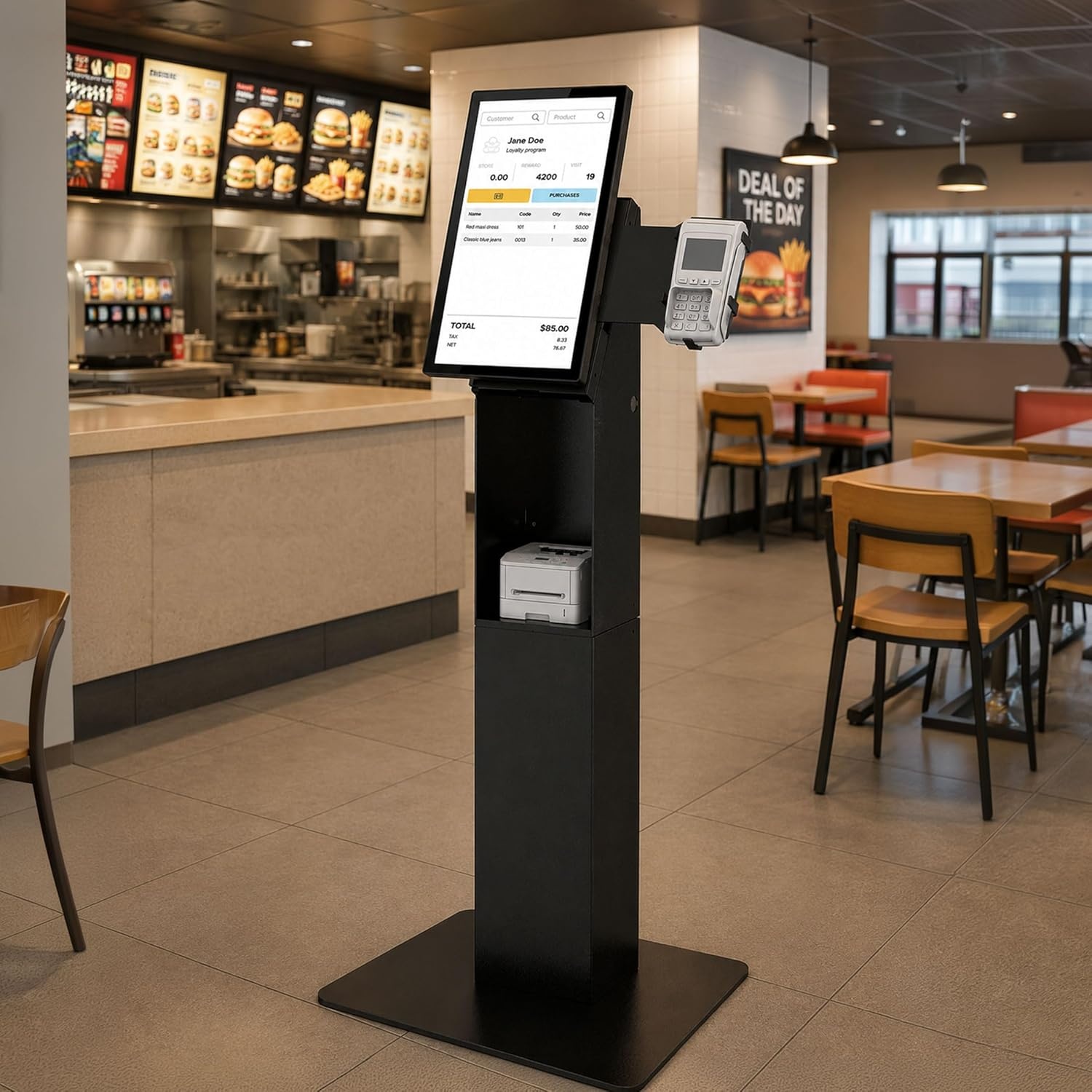 image:imageMountIt POS Kiosk Floor Stand for Monitors Fits 1522 Screens up to 22 lbs VESA 75x75 amp 100x100 30 Tilt Printer Bay amp Payment Terminal Bracket SelfService Checkin Kiosk Stand BlackBlack