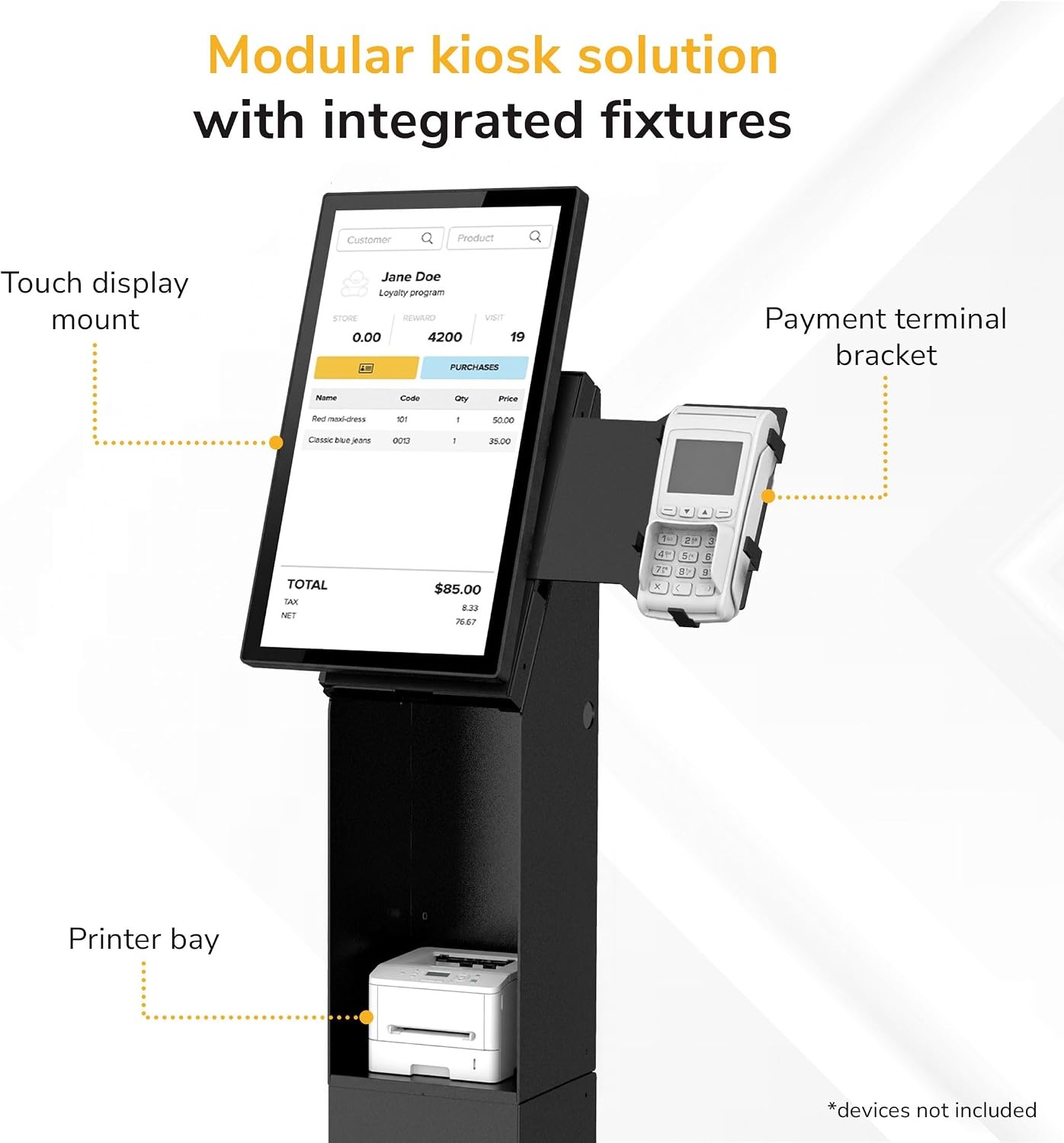 image:imageMountIt POS Kiosk Floor Stand for Monitors Fits 1522 Screens up to 22 lbs VESA 75x75 amp 100x100 30 Tilt Printer Bay amp Payment Terminal Bracket SelfService Checkin Kiosk Stand BlackBlack