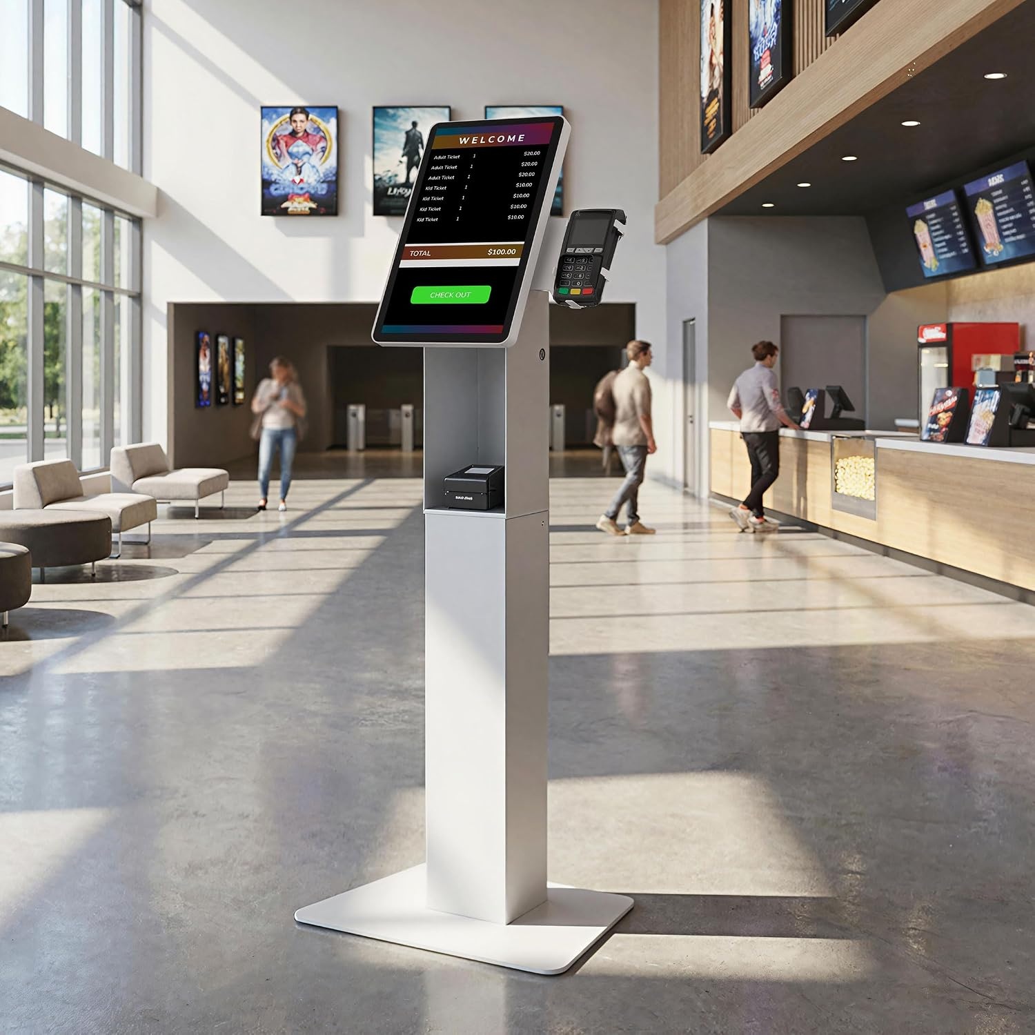 image:imageMountIt POS Kiosk Floor Stand for Monitors Fits 1522 Screens up to 22 lbs VESA 75x75 amp 100x100 30 Tilt Printer Bay amp Payment Terminal Bracket SelfService Checkin Kiosk Stand BlackWhite