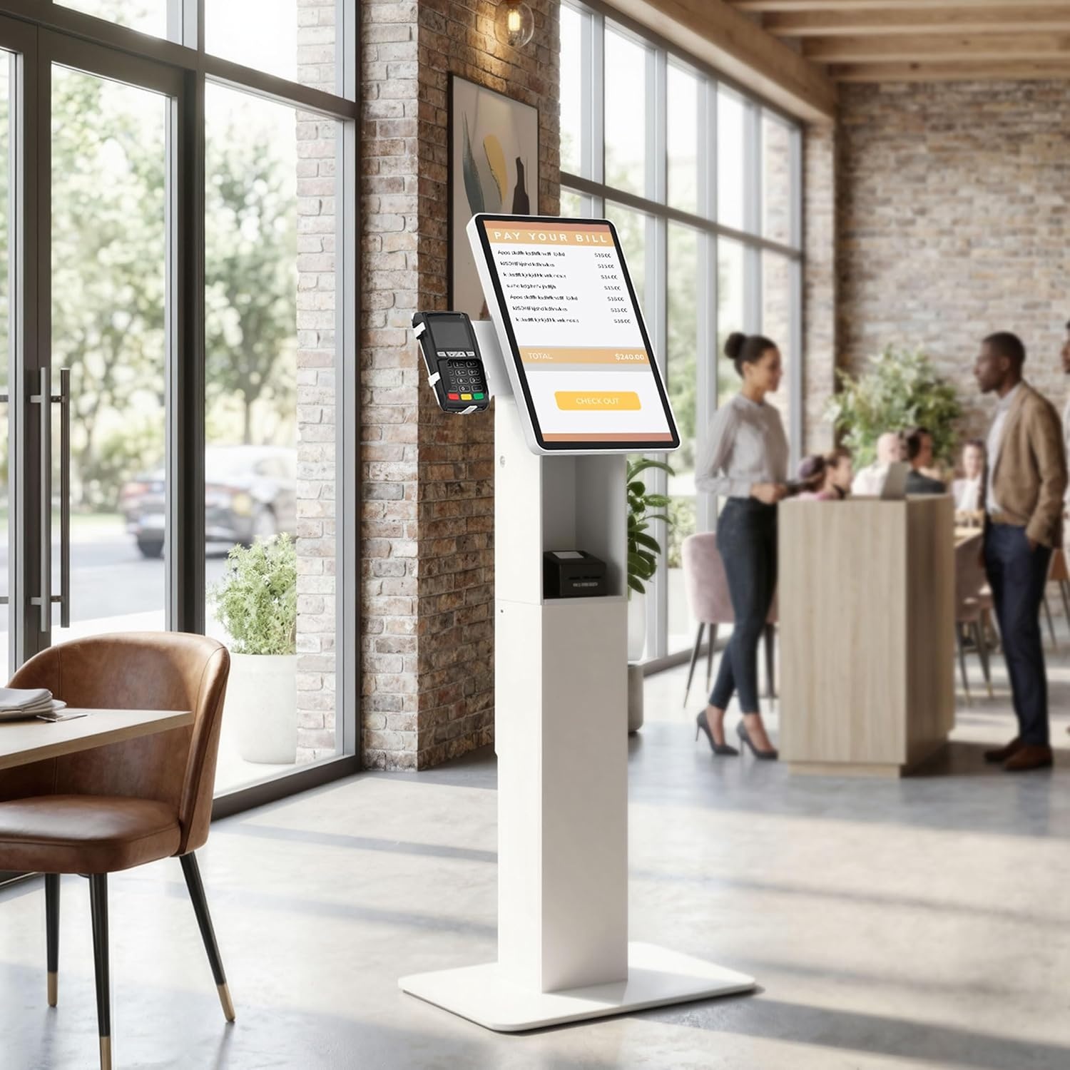 image:imageMountIt POS Kiosk Floor Stand for Monitors Fits 1522 Screens up to 22 lbs VESA 75x75 amp 100x100 30 Tilt Printer Bay amp Payment Terminal Bracket SelfService Checkin Kiosk Stand BlackWhite