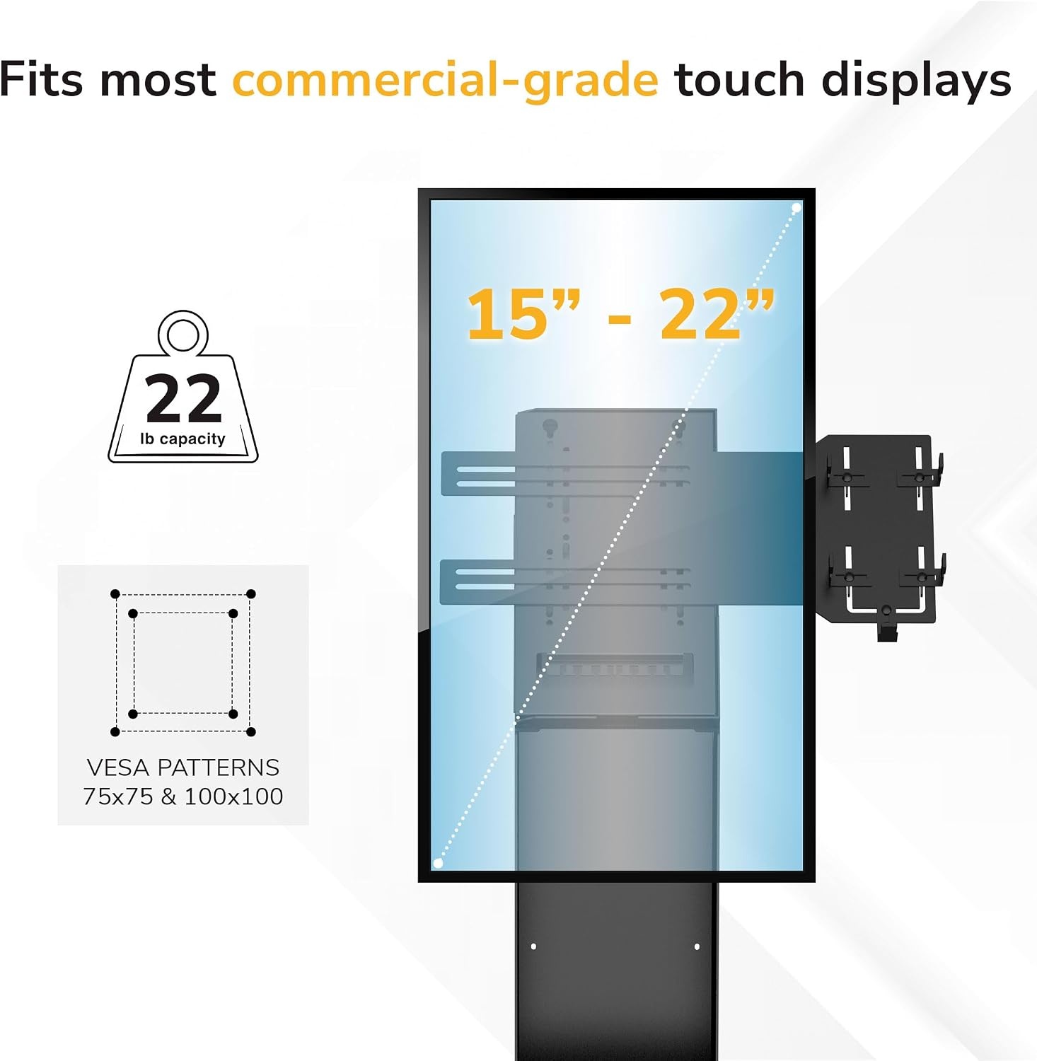 image:imageMountIt POS Kiosk Floor Stand for Monitors Fits 1522 Screens up to 22 lbs VESA 75x75 amp 100x100 30 Tilt Printer Bay amp Payment Terminal Bracket SelfService Checkin Kiosk Stand BlackBlack